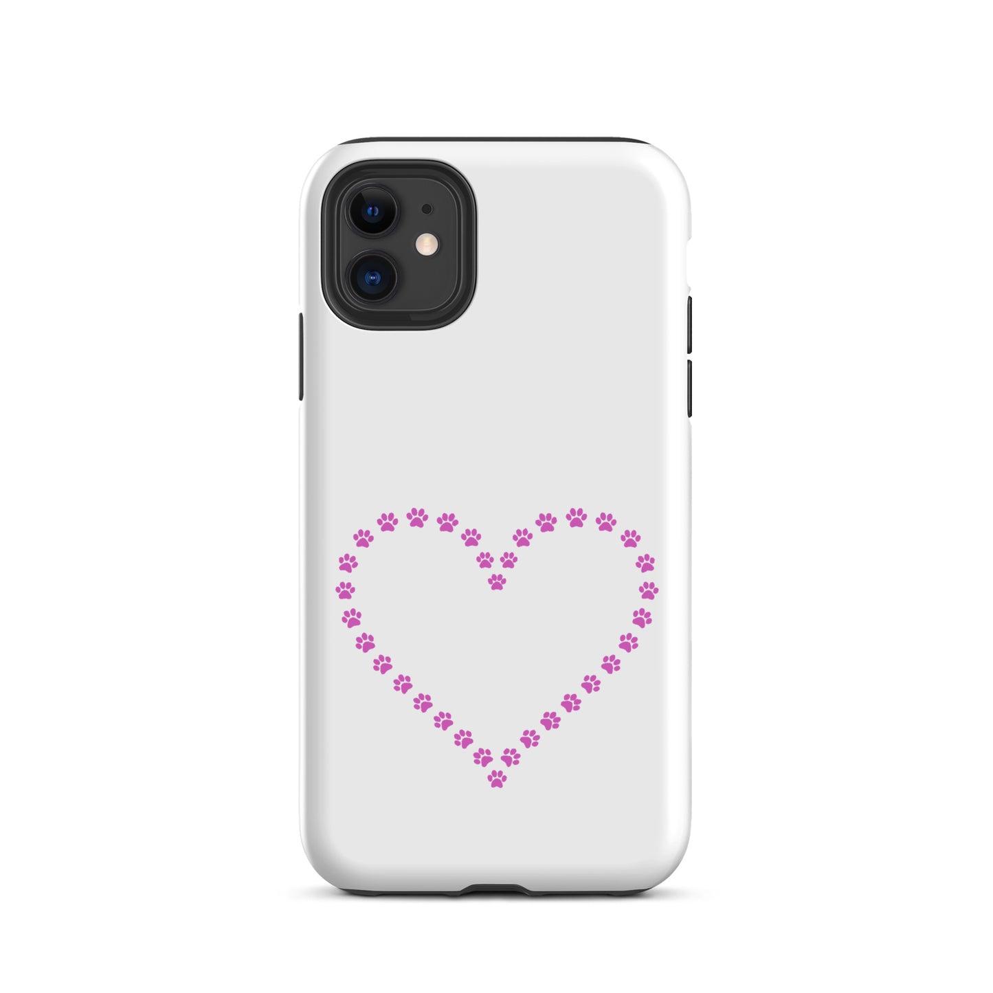 Phone Case with cute paw print heart design for pet lovers on white background, perfect for iPhone protection and pet parents.