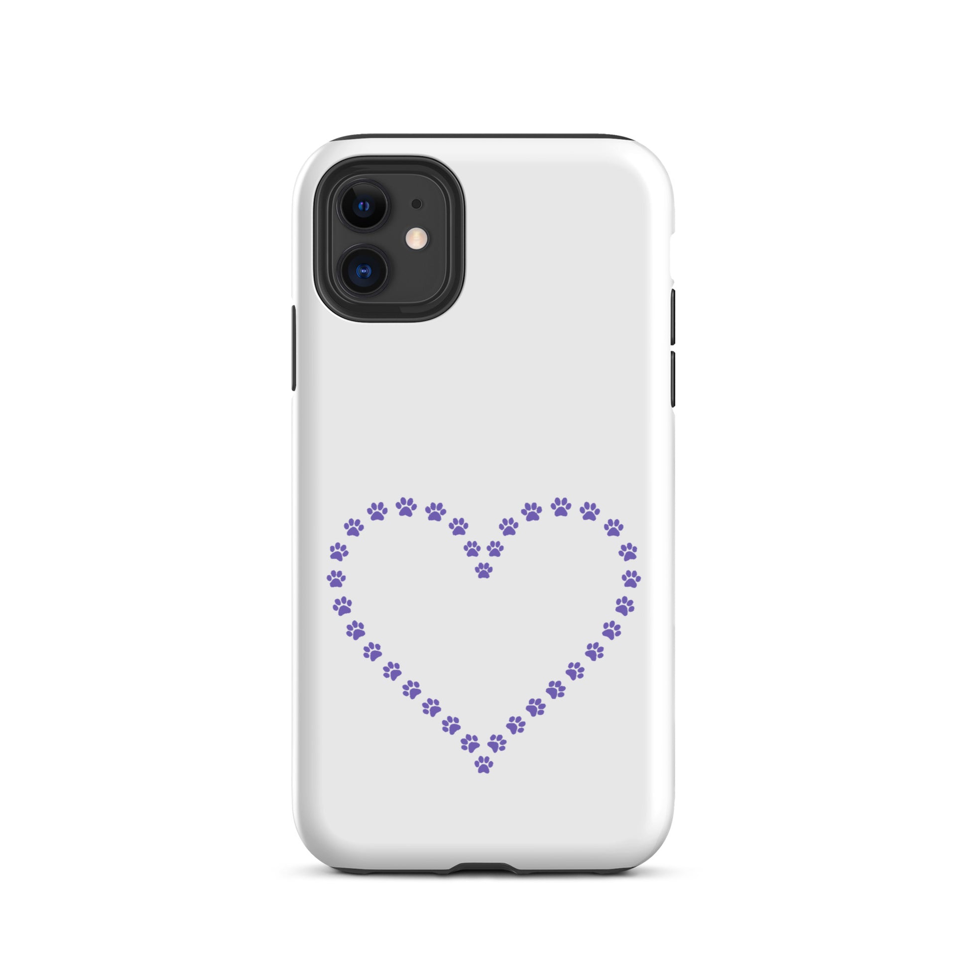 Phone case for iPhone featuring a cute paw print heart design, perfect for pet lovers who adore their cats and dogs.