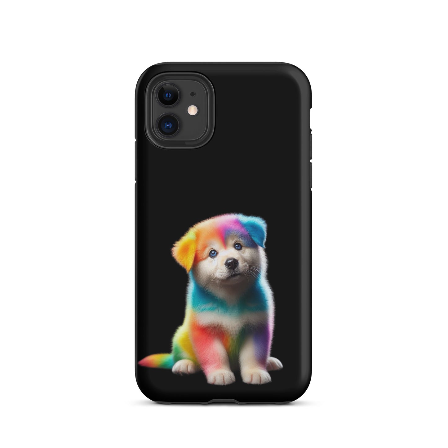 Phone Case with rainbow puppy and night sky design for iPhone, combining vibrant colors and cosmic sparkle for unique protection.