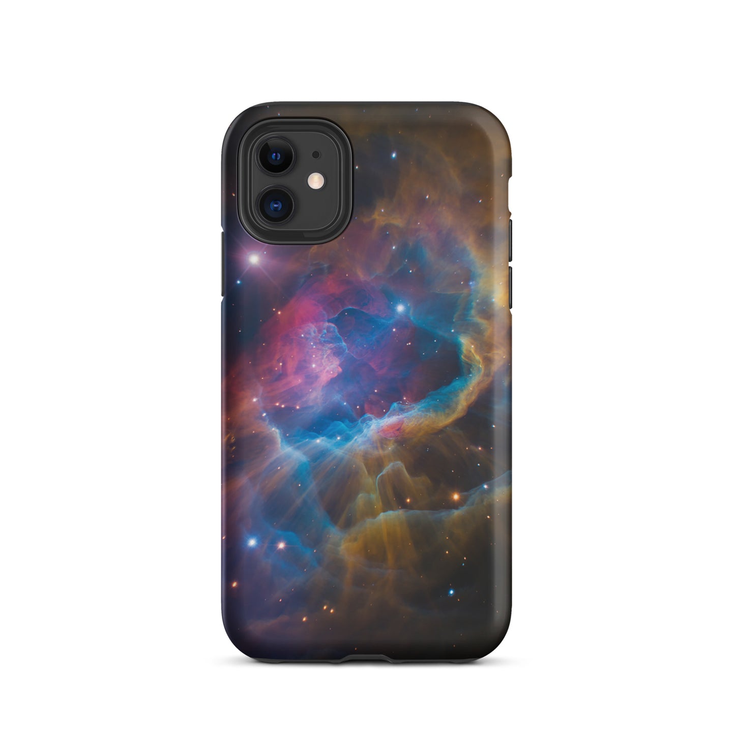Phone Case for iPhone featuring Nebula Cosmic Dreamscape design with vibrant colors, electric blues, fiery oranges, and dreamy pinks.