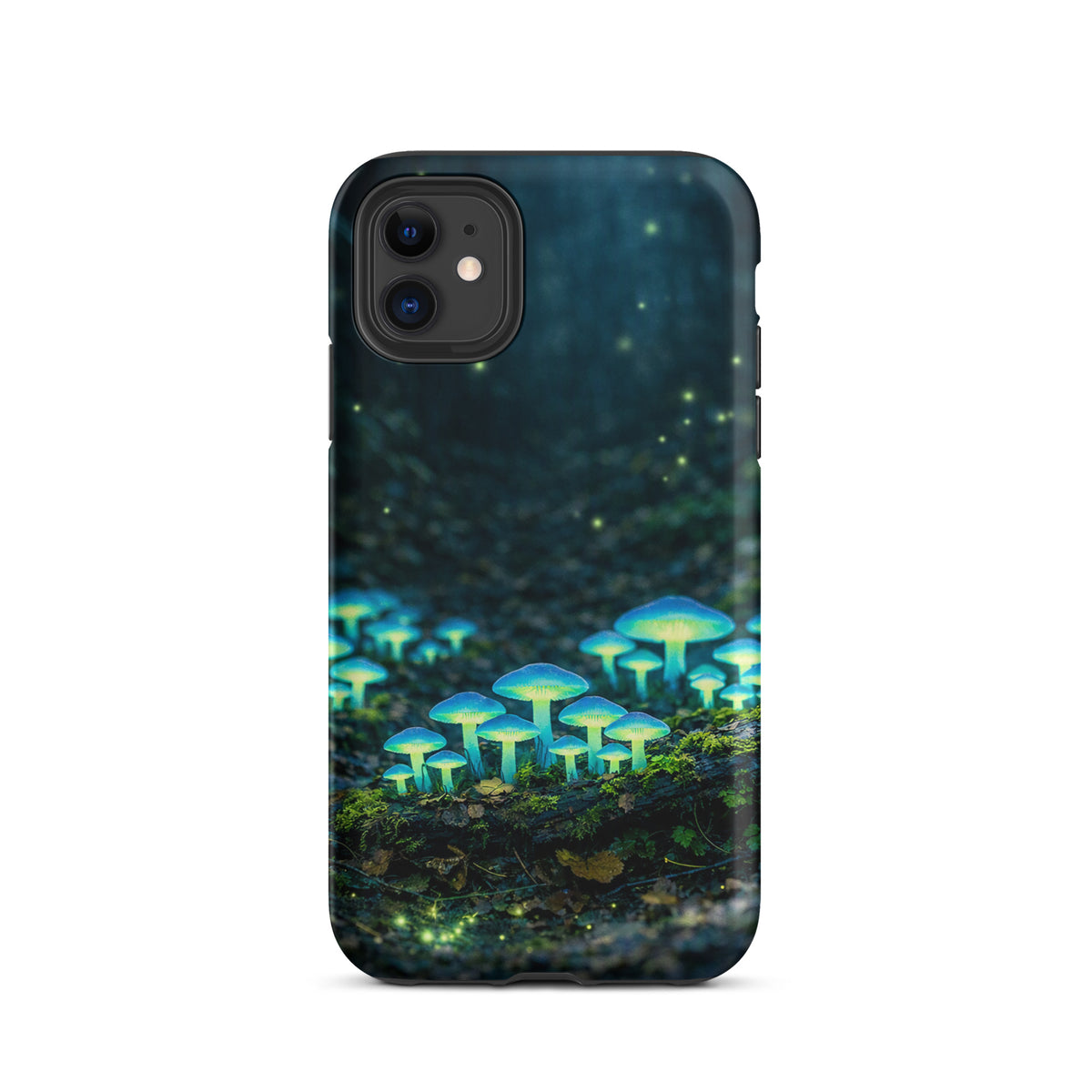 Phone Case featuring glowing forest mushrooms with ethereal blue-green light for iPhone, creating a mystical woodland scene.