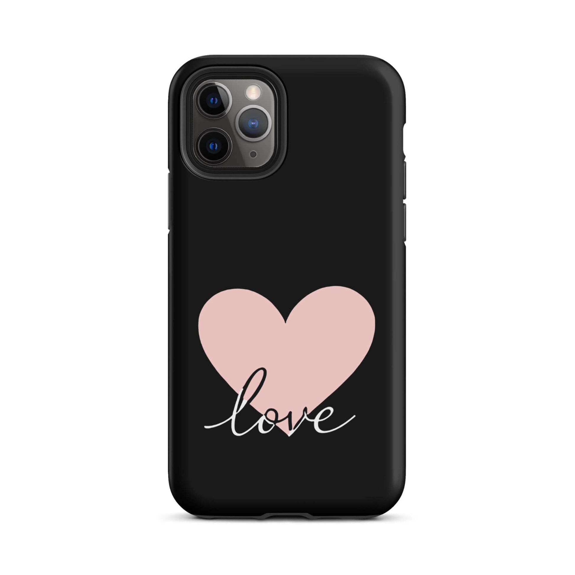 Phone Case for iPhone featuring soft heart and script 'love' design, combining minimalism with romance.