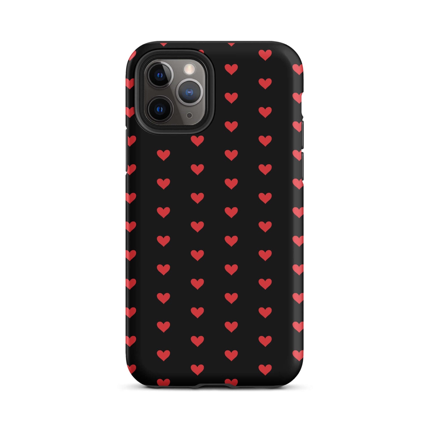 Phone Case for iPhone featuring a pattern of fiery red hearts on a black background