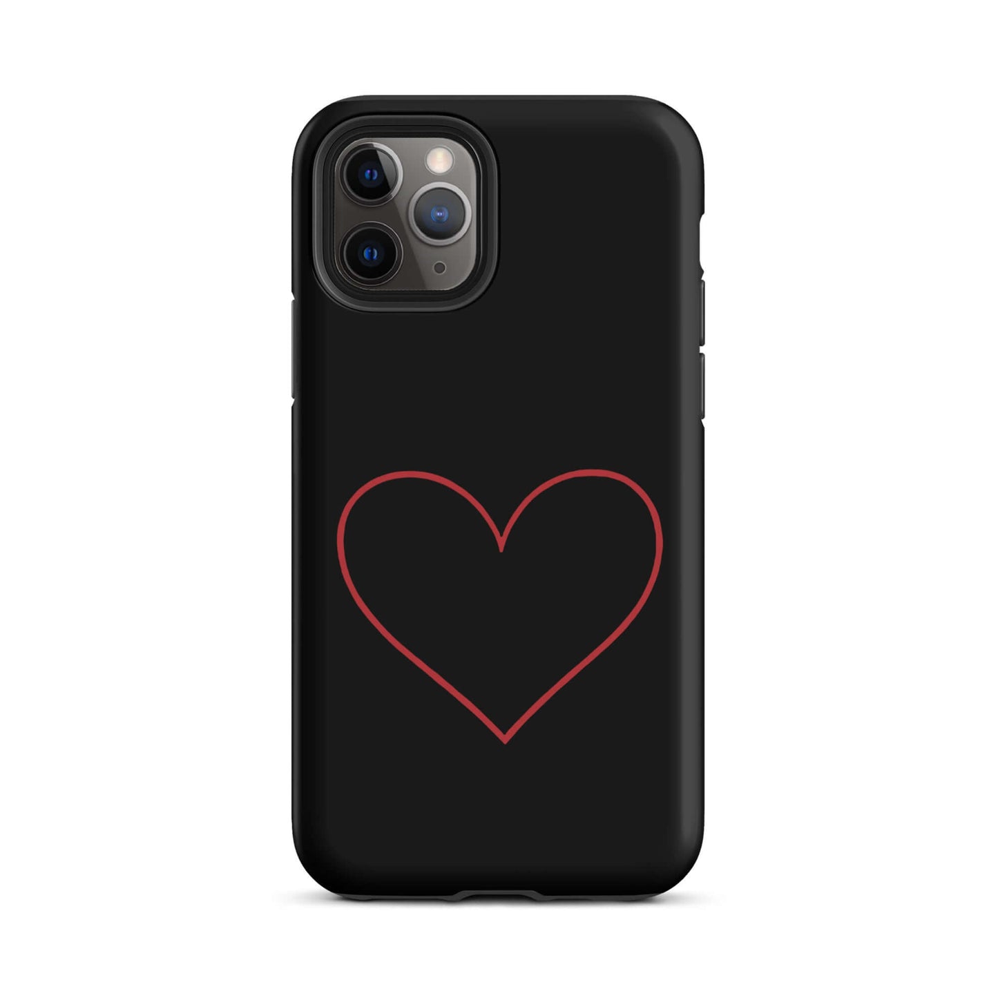 Phone Case for iPhone featuring a minimalist crimson heart design on a sleek black background.