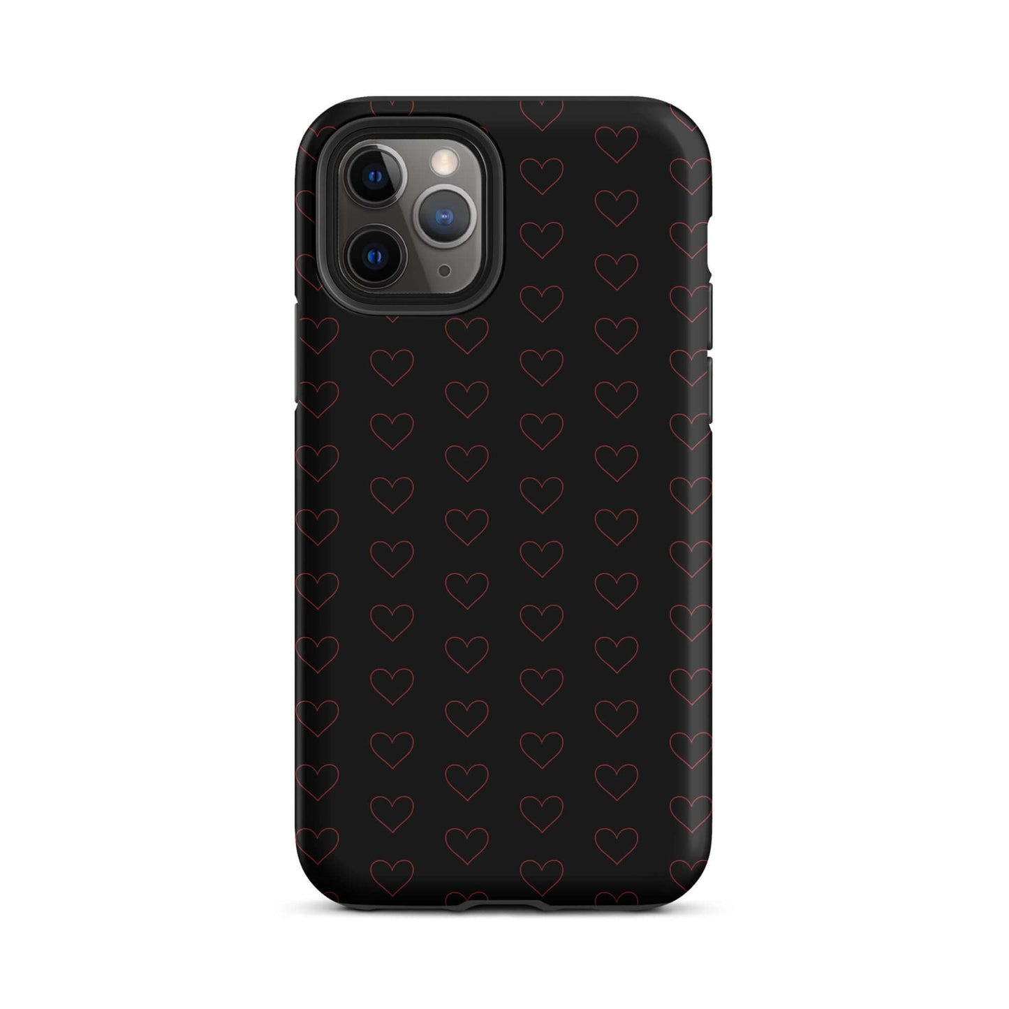 Phone Case for iPhone featuring a luxe crimson heart pattern on a black background.