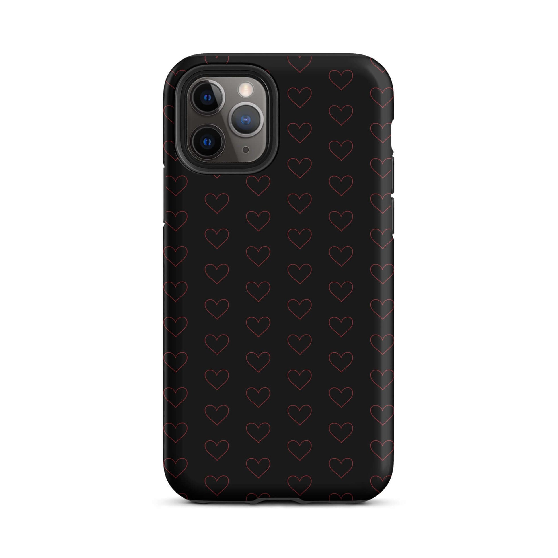 Phone Case for iPhone featuring a luxe crimson heart pattern on a black background.