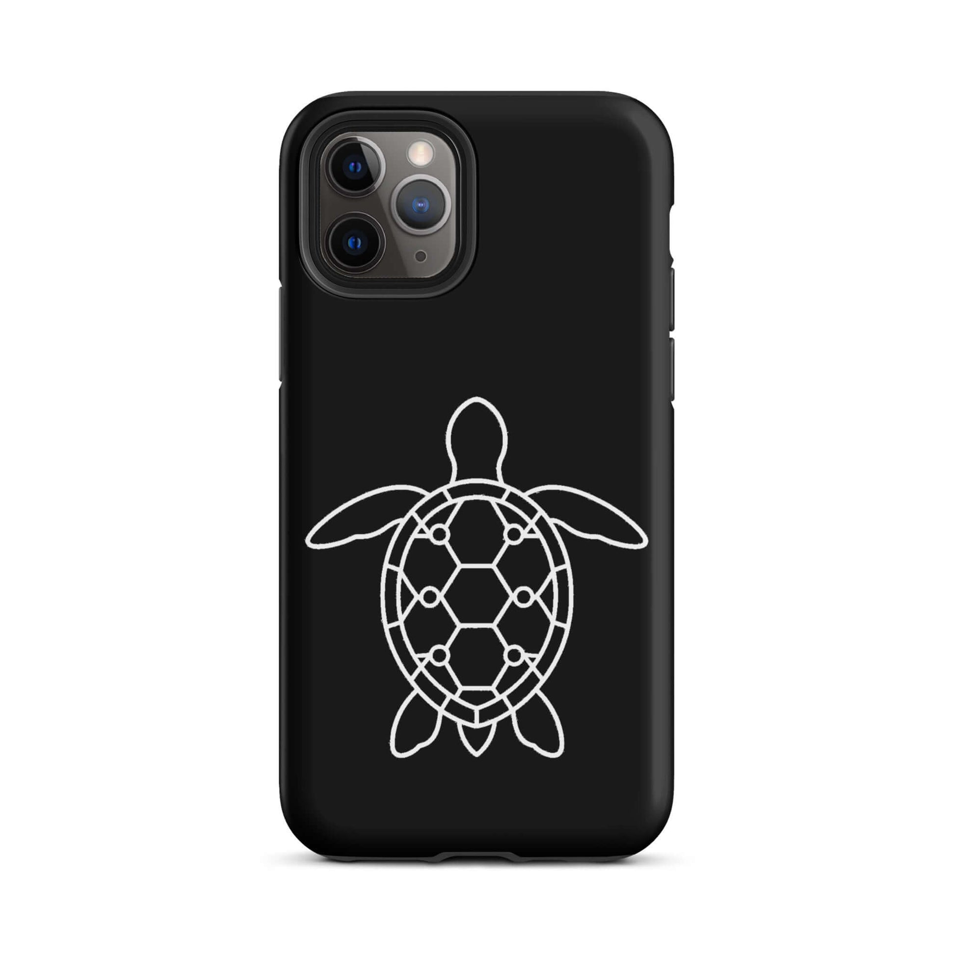 Phone case featuring a minimalist sea turtle silhouette with a geometric shell pattern.