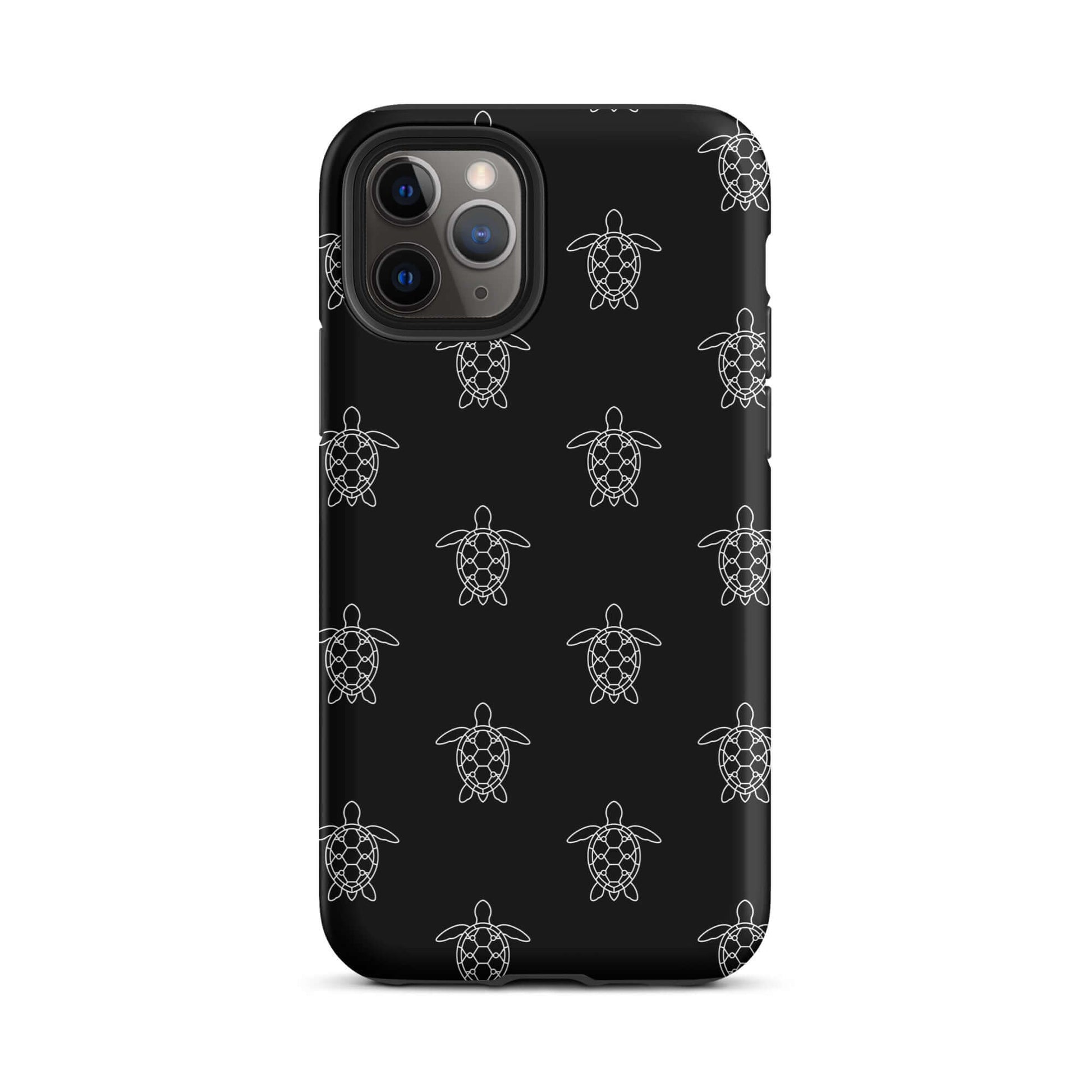 Phone Case for iPhone featuring minimalist sea turtle pattern on a black background.