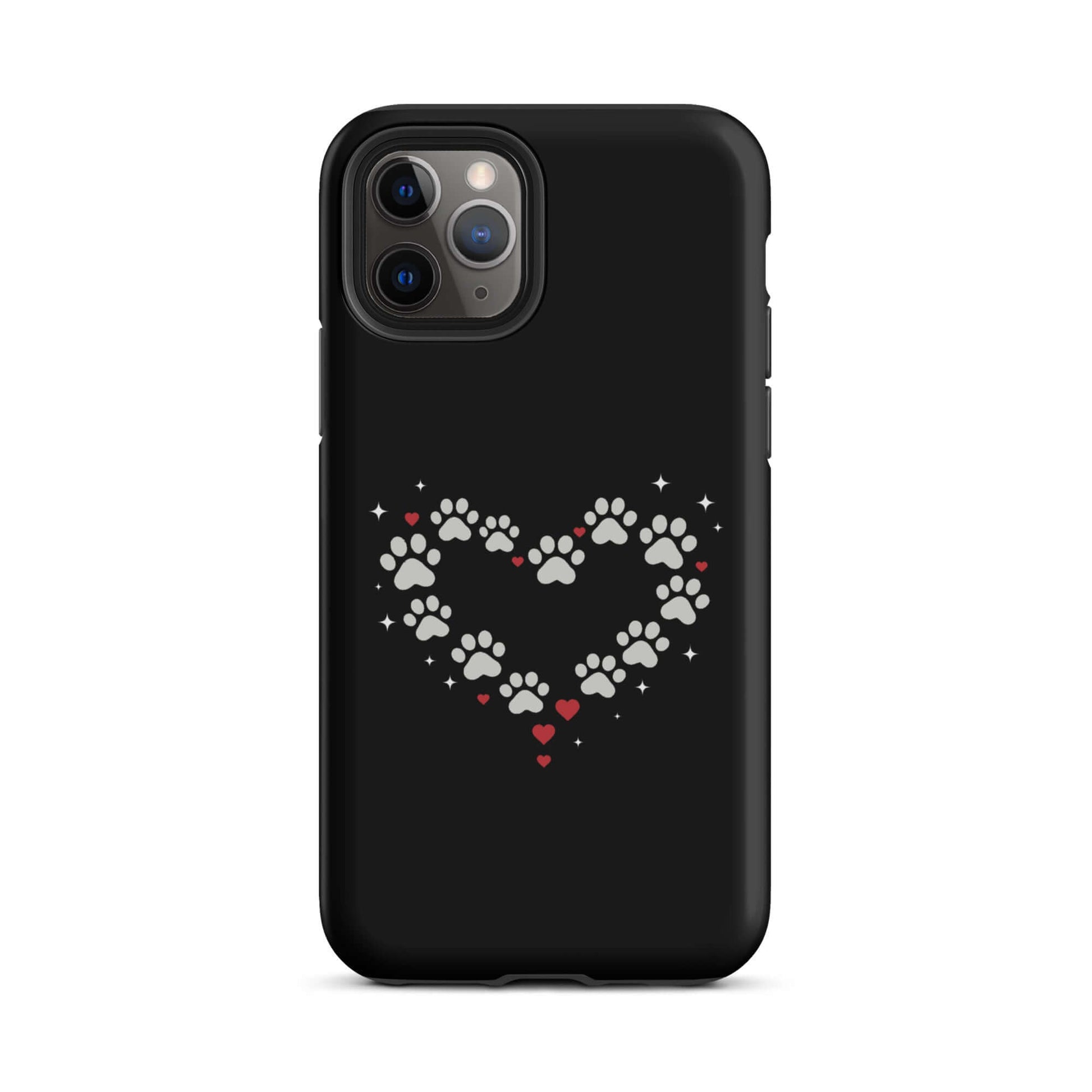Phone Case for iPhone featuring a paw-print heart design against a black backdrop.