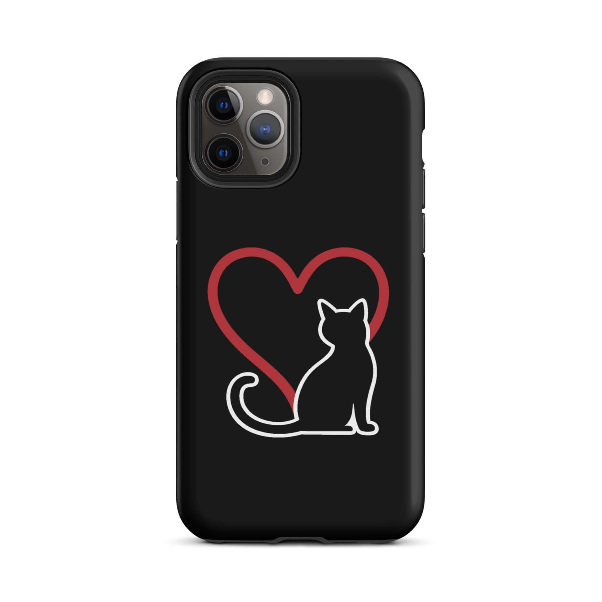 Phone Case for iPhone featuring a minimalist black cat design with a red heart, perfect for cat lovers.