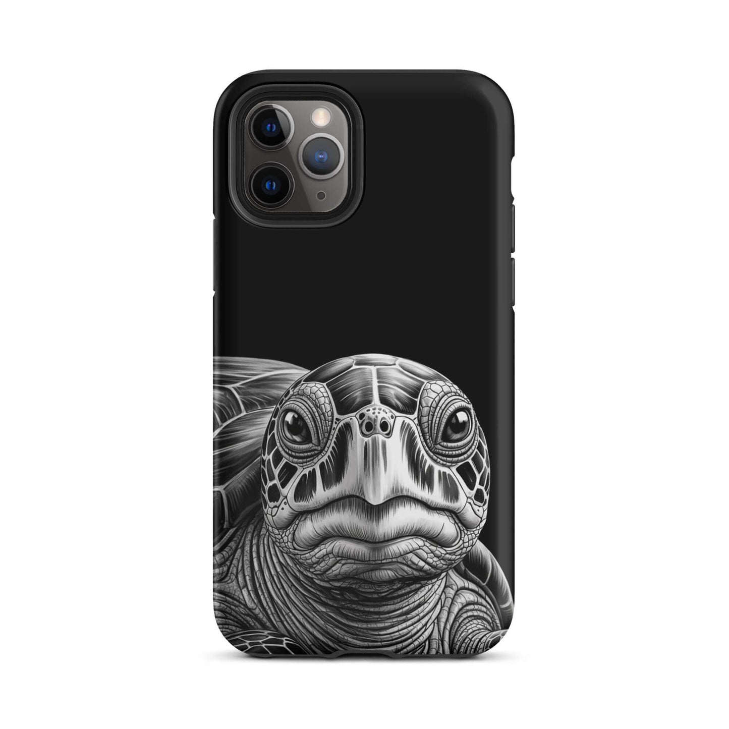 Phone Case with ancient sea turtle sketch for iPhone, blending art and protection with intricate black-and-white design.
