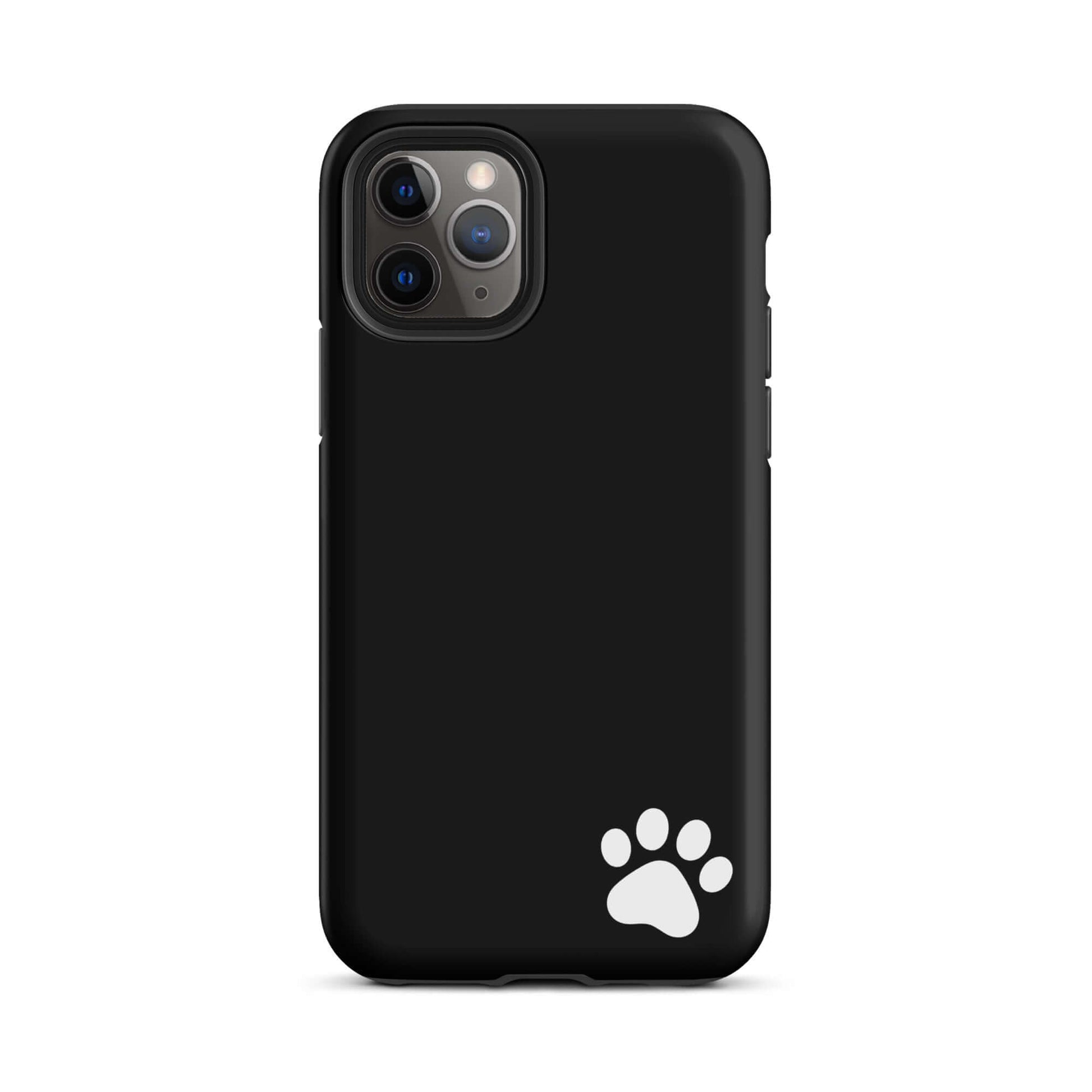 Black Phone Case with white paw print for iPhone, Luxe Minimalist Tough Case design with sleek style perfect for animal lovers.
