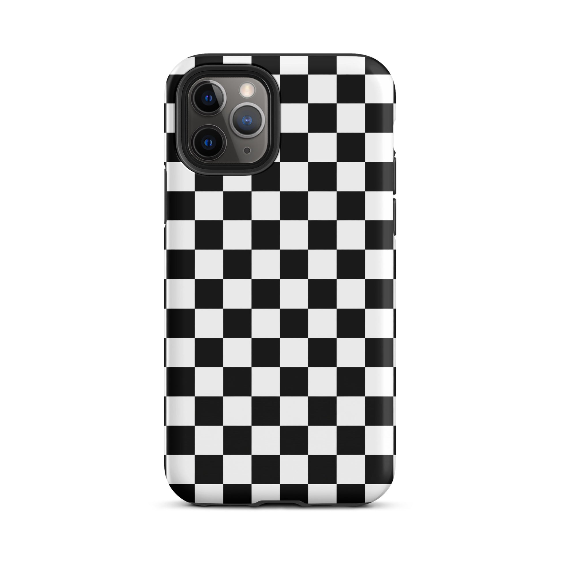 Phone Case for iPhone with bold black and white checkered pattern, offering protection and style with a playful racing vibe.