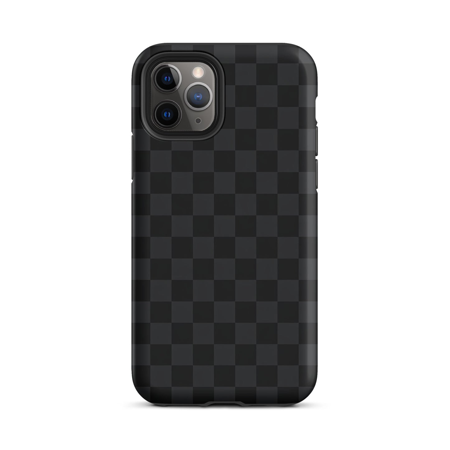 Phone Case with black and charcoal checkered design for iPhone, ideal for modern minimalists seeking a sleek and sophisticated look.