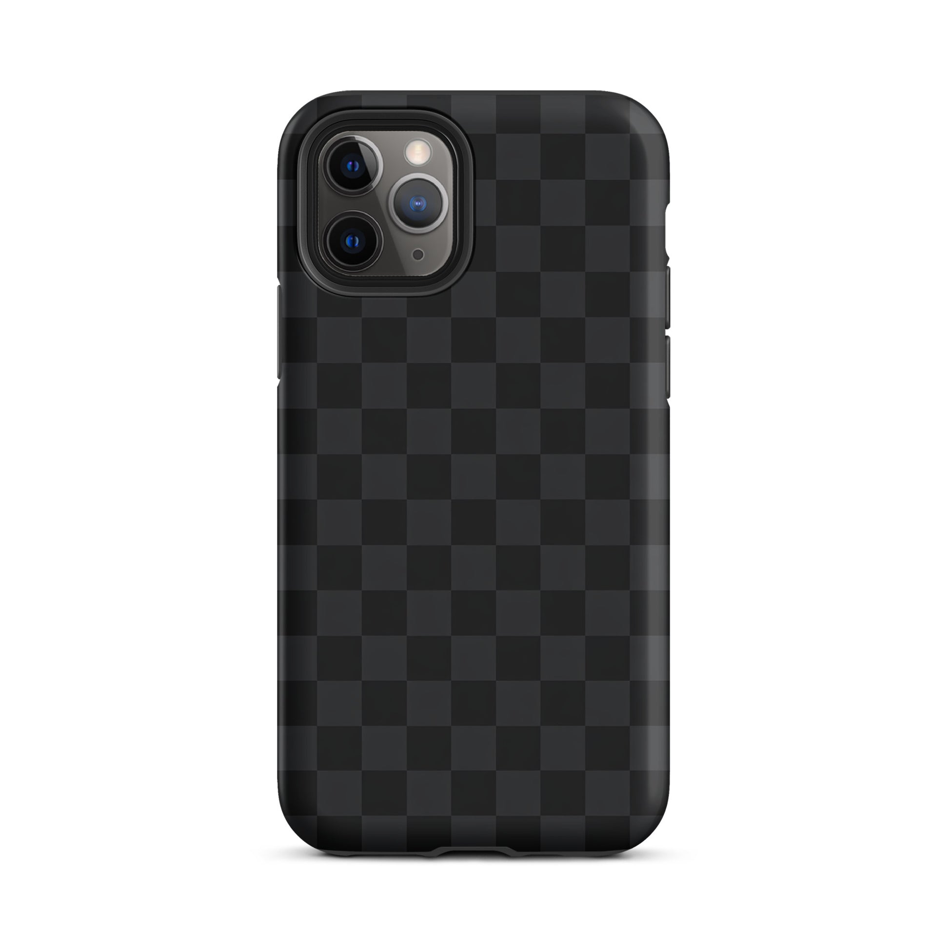 Phone Case with black and charcoal checkered design for iPhone, ideal for modern minimalists seeking a sleek and sophisticated look.