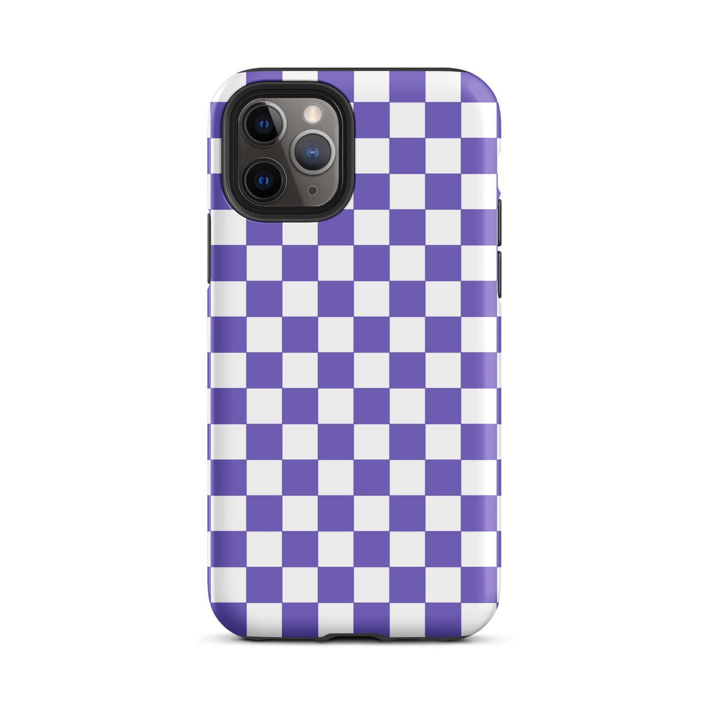 Phone Case for iPhone with purple and white checkered pattern, adding style and uniqueness to your device.