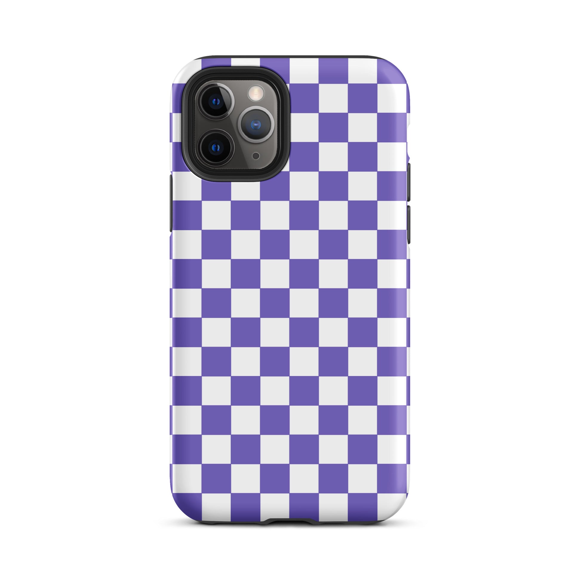 Phone Case for iPhone with purple and white checkered pattern, adding style and uniqueness to your device.