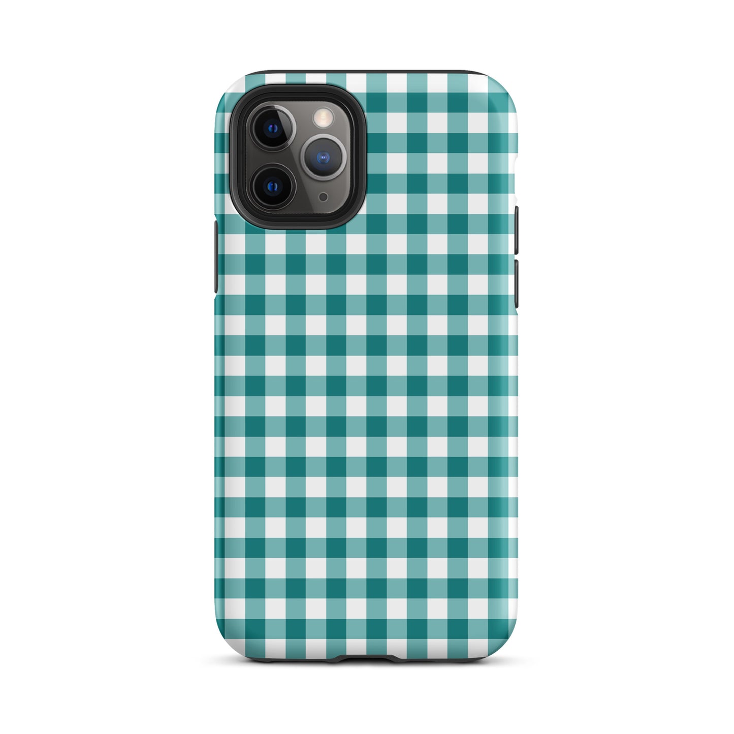 Phone Case with teal and white gingham pattern for iPhone, combining charm and protection.