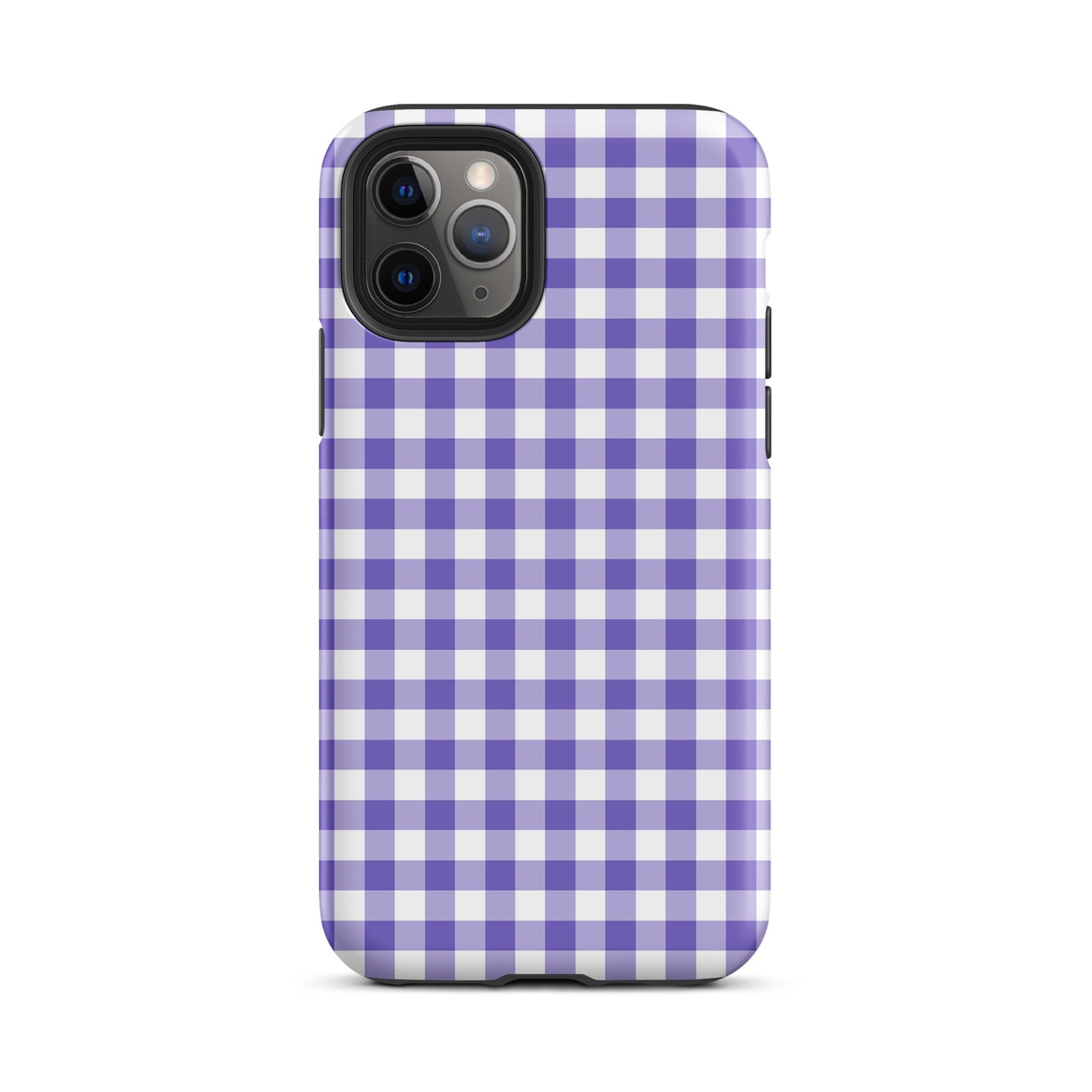 Phone Case with purple-and-white gingham pattern for iPhone, featuring chic style and durable protection.