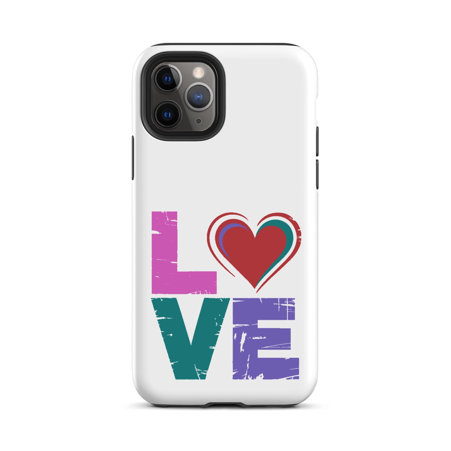 Love Dual Layer Tough Case for iPhones with heart-themed design in bold colors, perfect for expressing love and style.