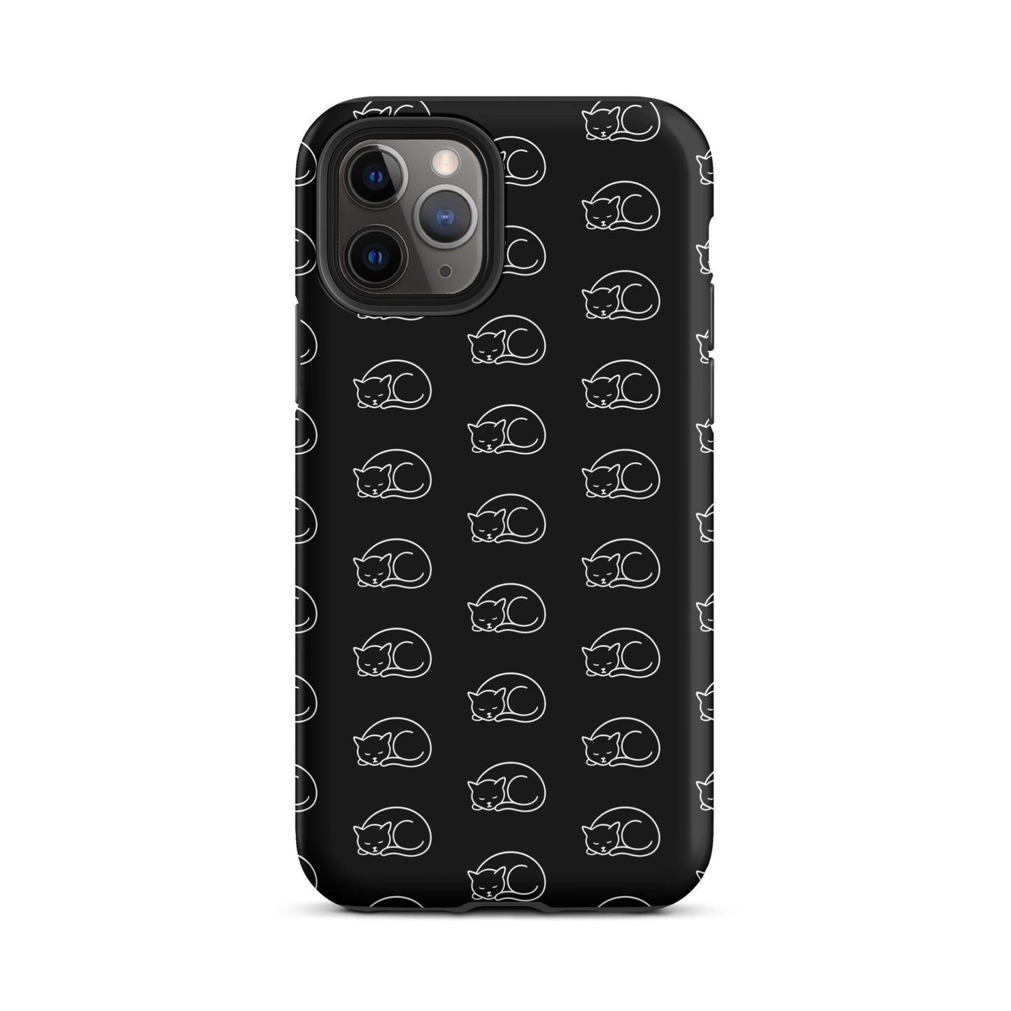 Phone case with curled-up cat pattern for iPhone, perfect for feline fans seeking stylish protection. Features adorable cat design.
