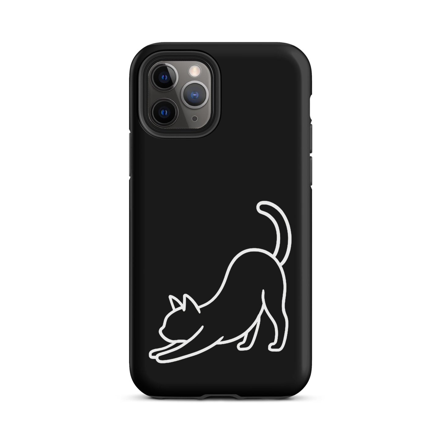 Phone Case with minimalist stretching cat design for iPhone, offering stylish feline aesthetics and impact protection