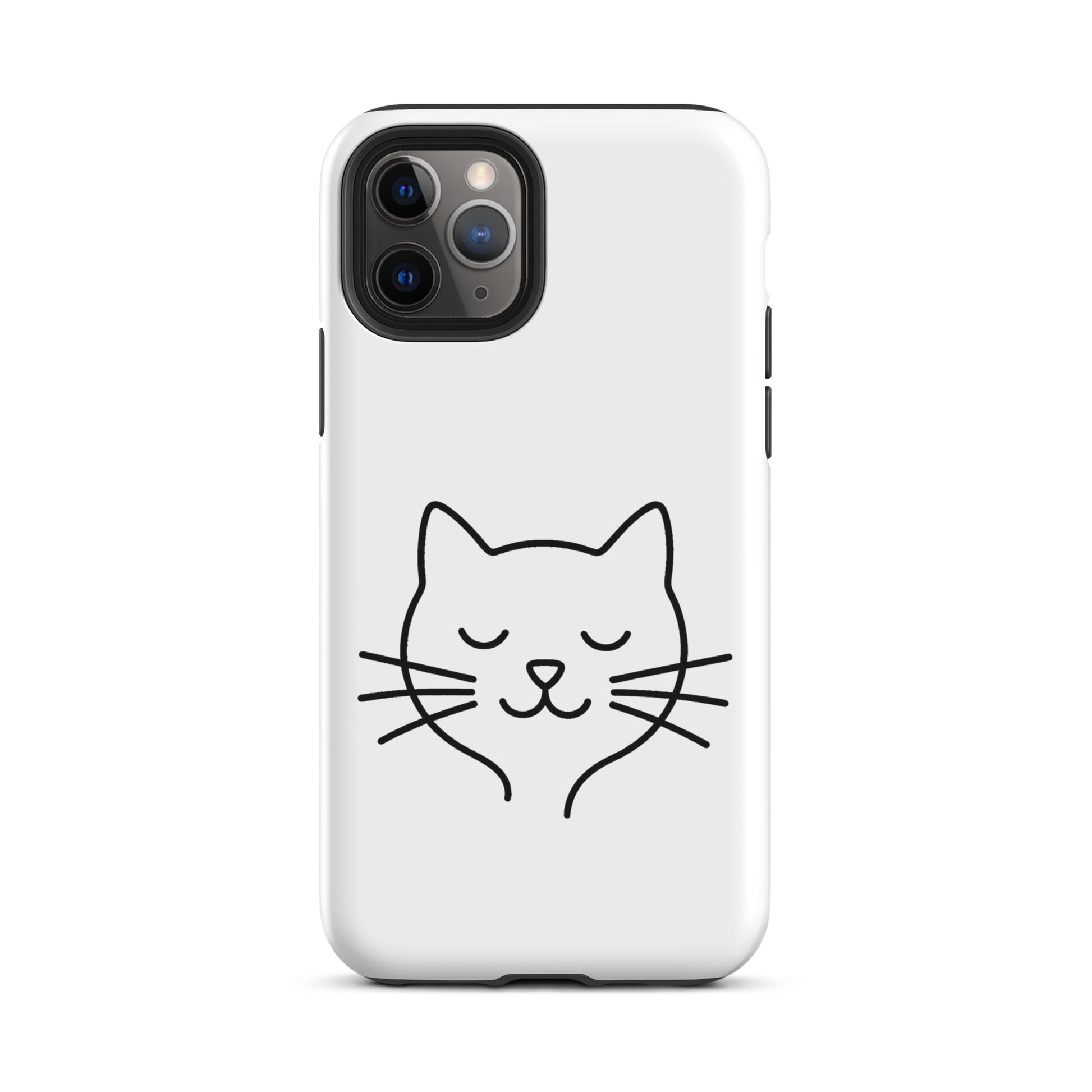 Phone Case for iPhone with cute minimalist cat line art design, featuring a simple cat face with whiskers on a white background.