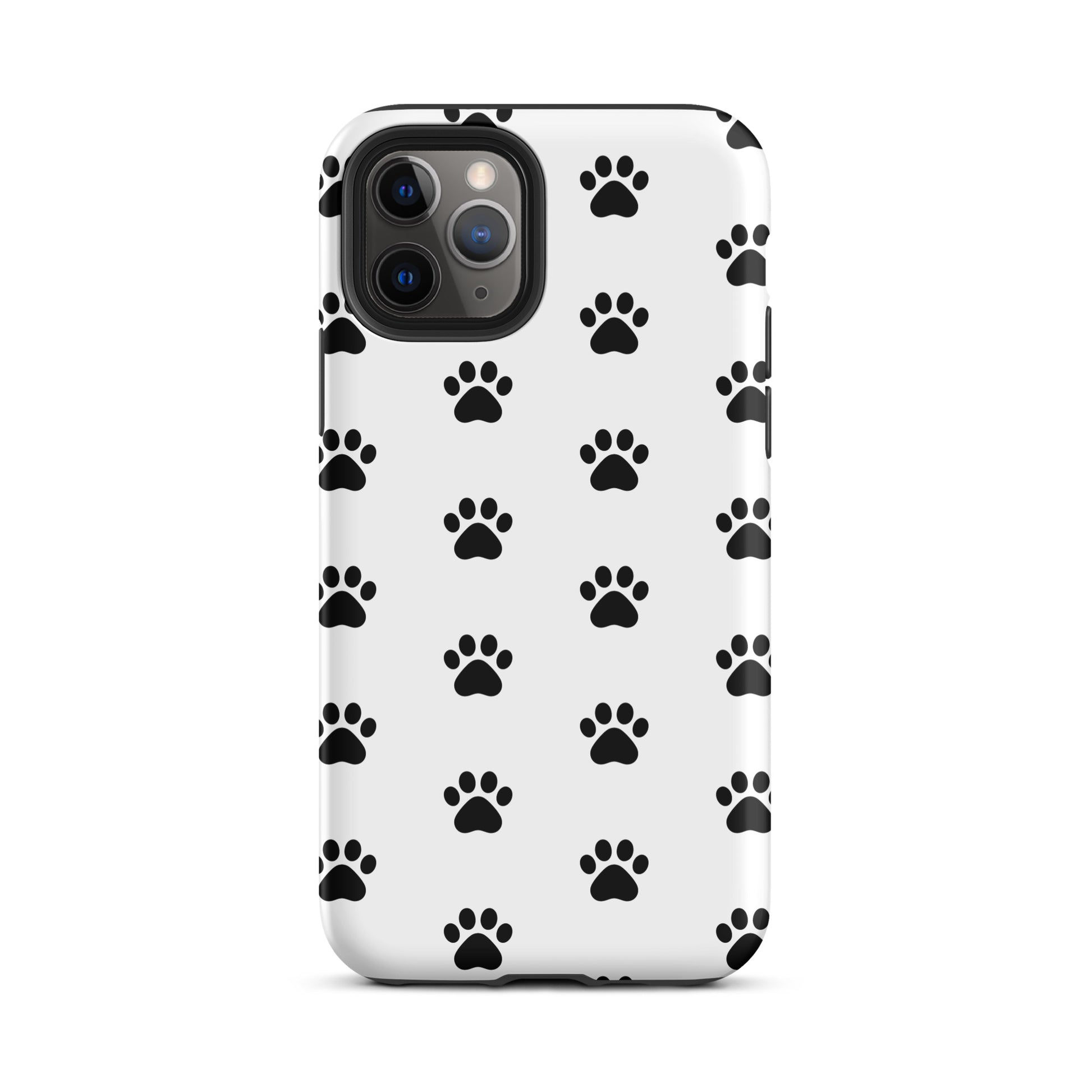 Phone Case for iPhone with stylish paw print design for pet lovers featuring minimalist black and white paw icons for cat and dog enthusiasts.