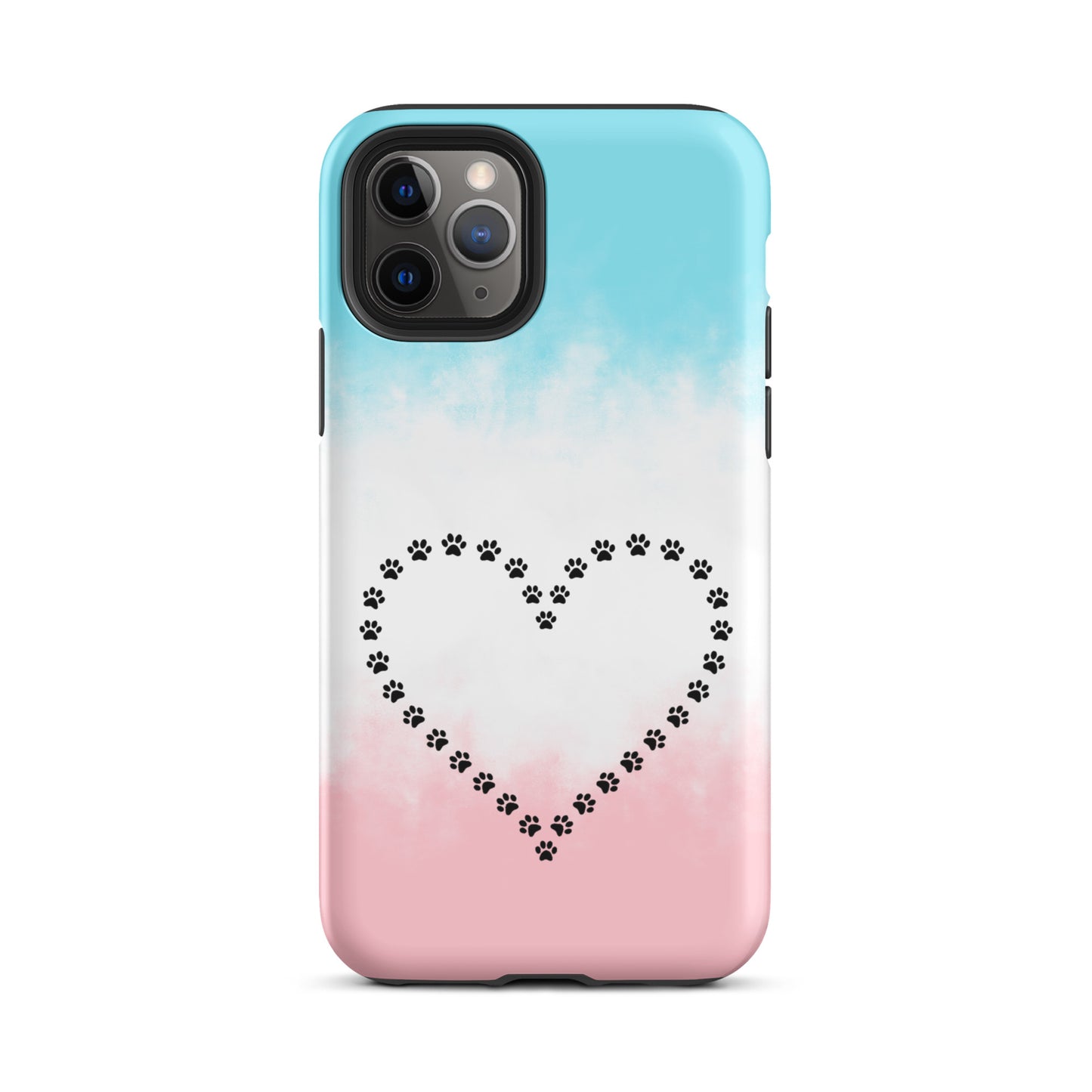 Phone Case with cute paw print heart design for pet lovers, perfect for iPhone. Features pastel background and durable protection.