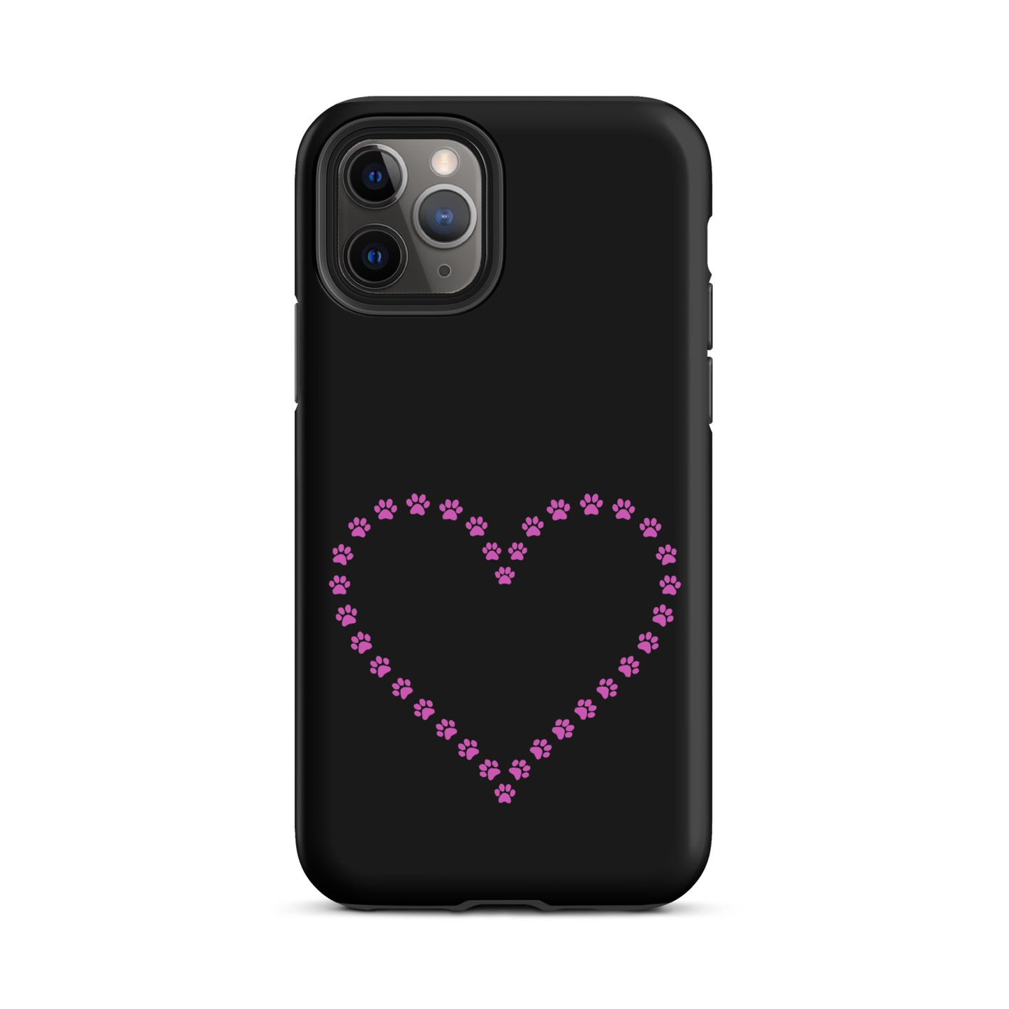 Phone Case with pink paw print heart design for iPhone, perfect for pet lovers