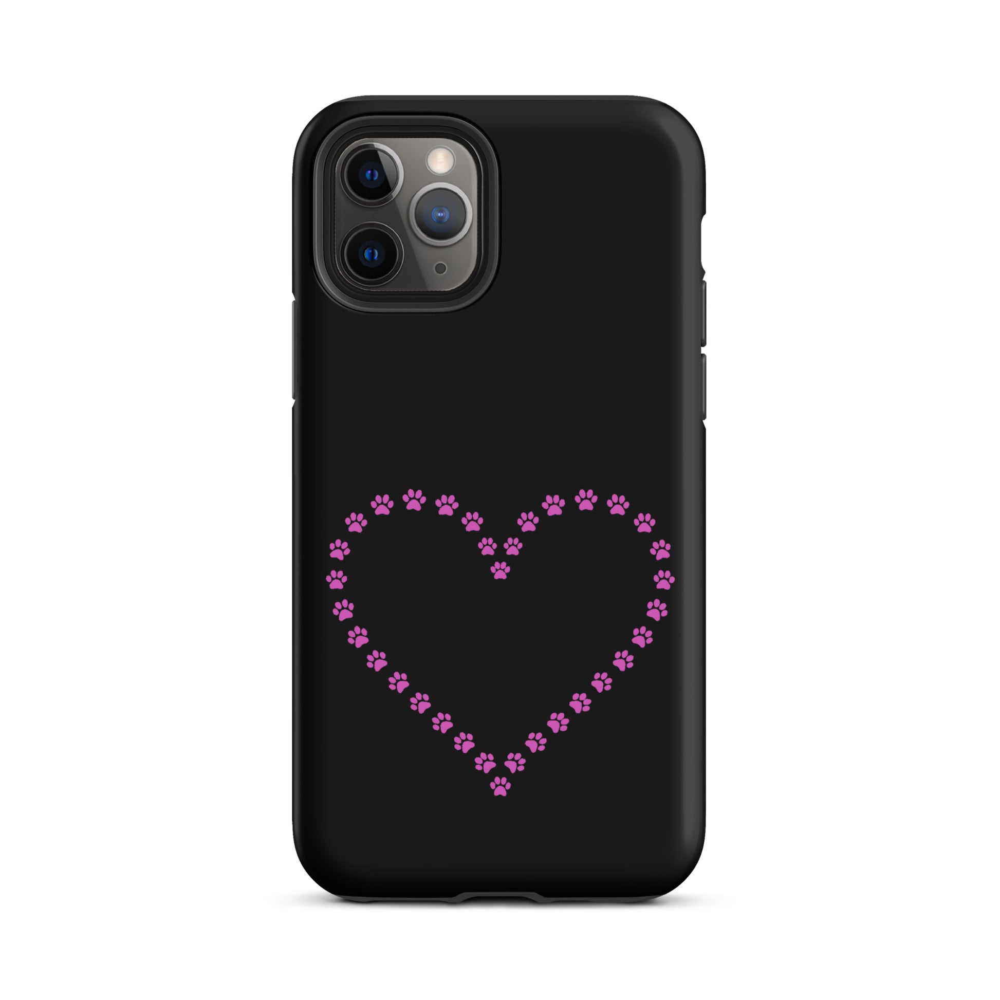Phone Case with pink paw print heart design for iPhone, perfect for pet lovers