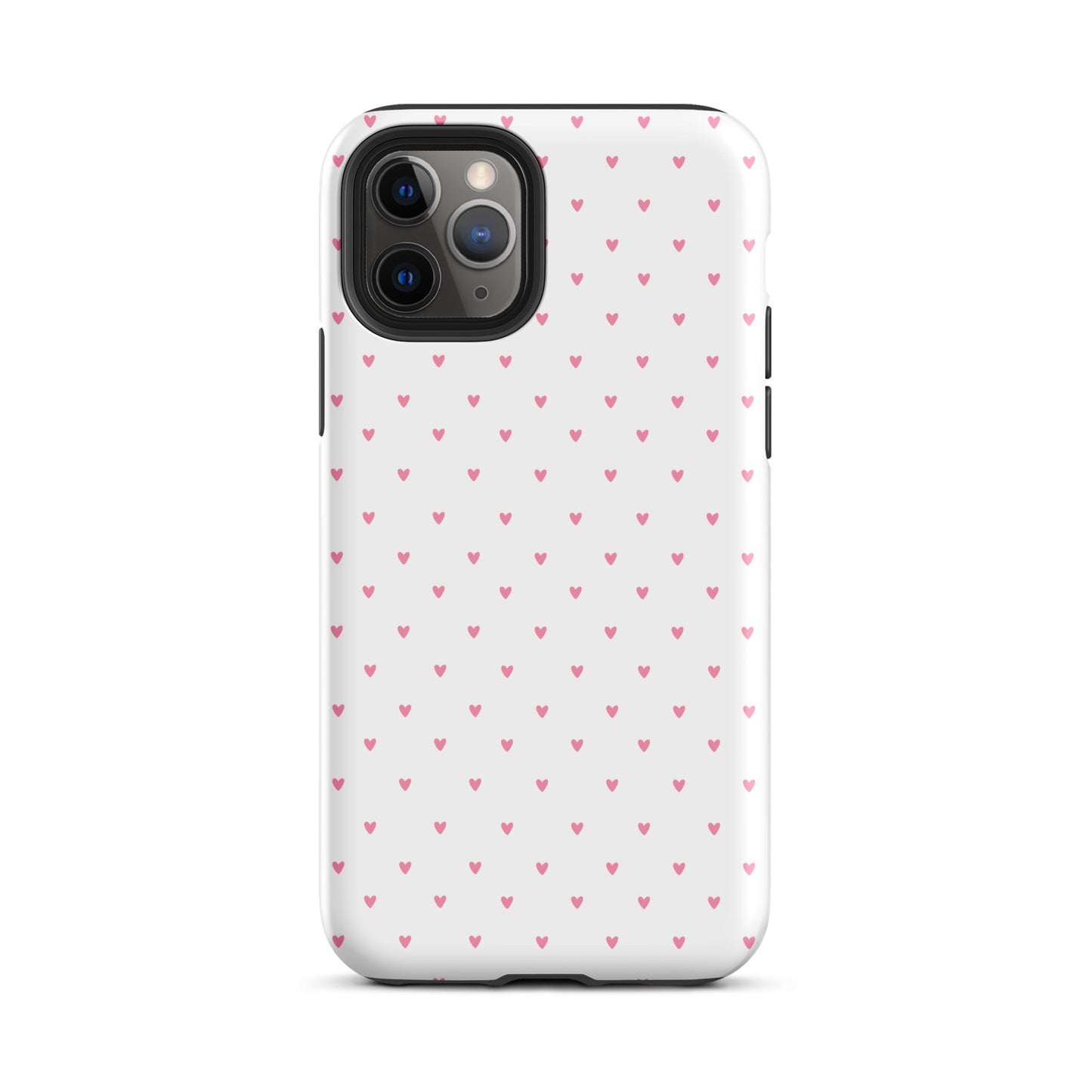 Phone Case for iPhone with heart-dot pattern, featuring tiny red hearts on a white background, combining minimalist and playful styles.