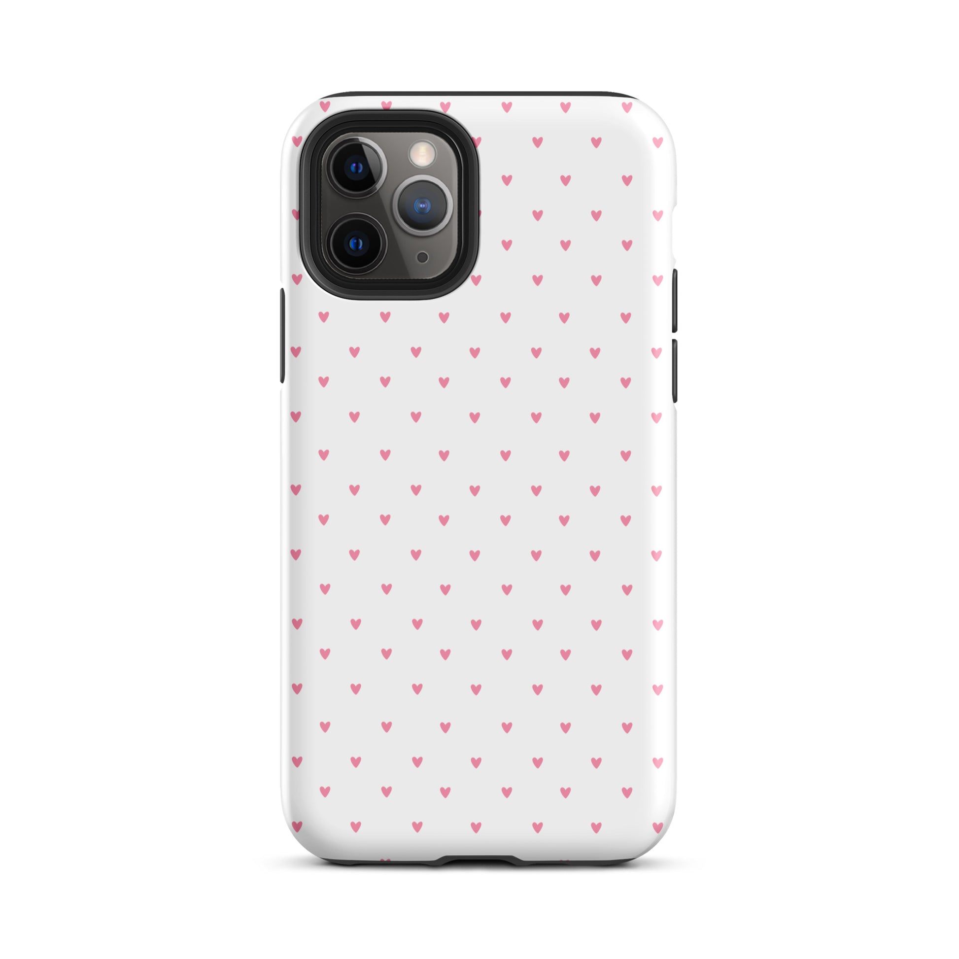 Phone Case for iPhone with heart-dot pattern, featuring tiny red hearts on a white background, combining minimalist and playful styles.