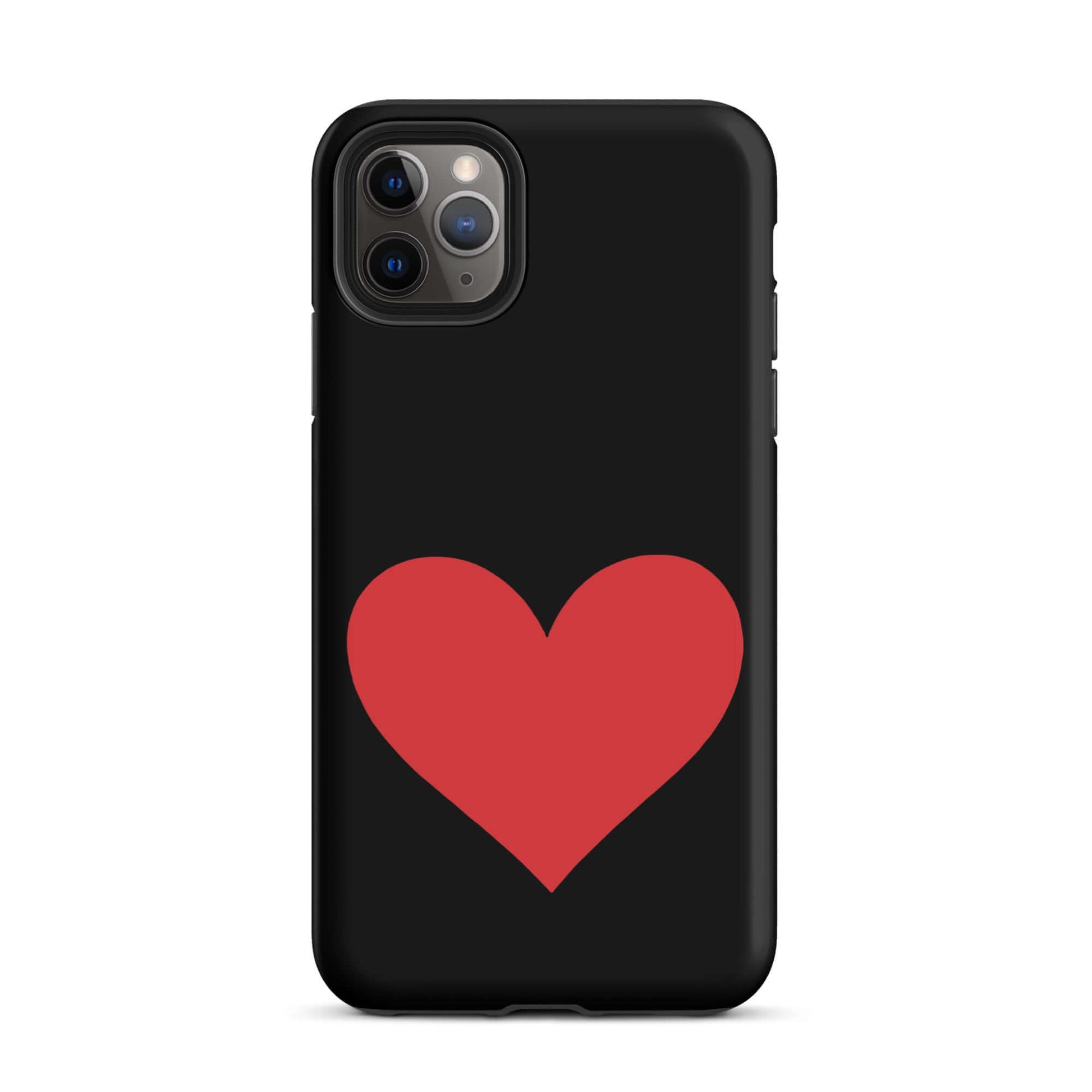 Phone Case for iPhone with bold red heart design on black background, showcasing love-themed style.