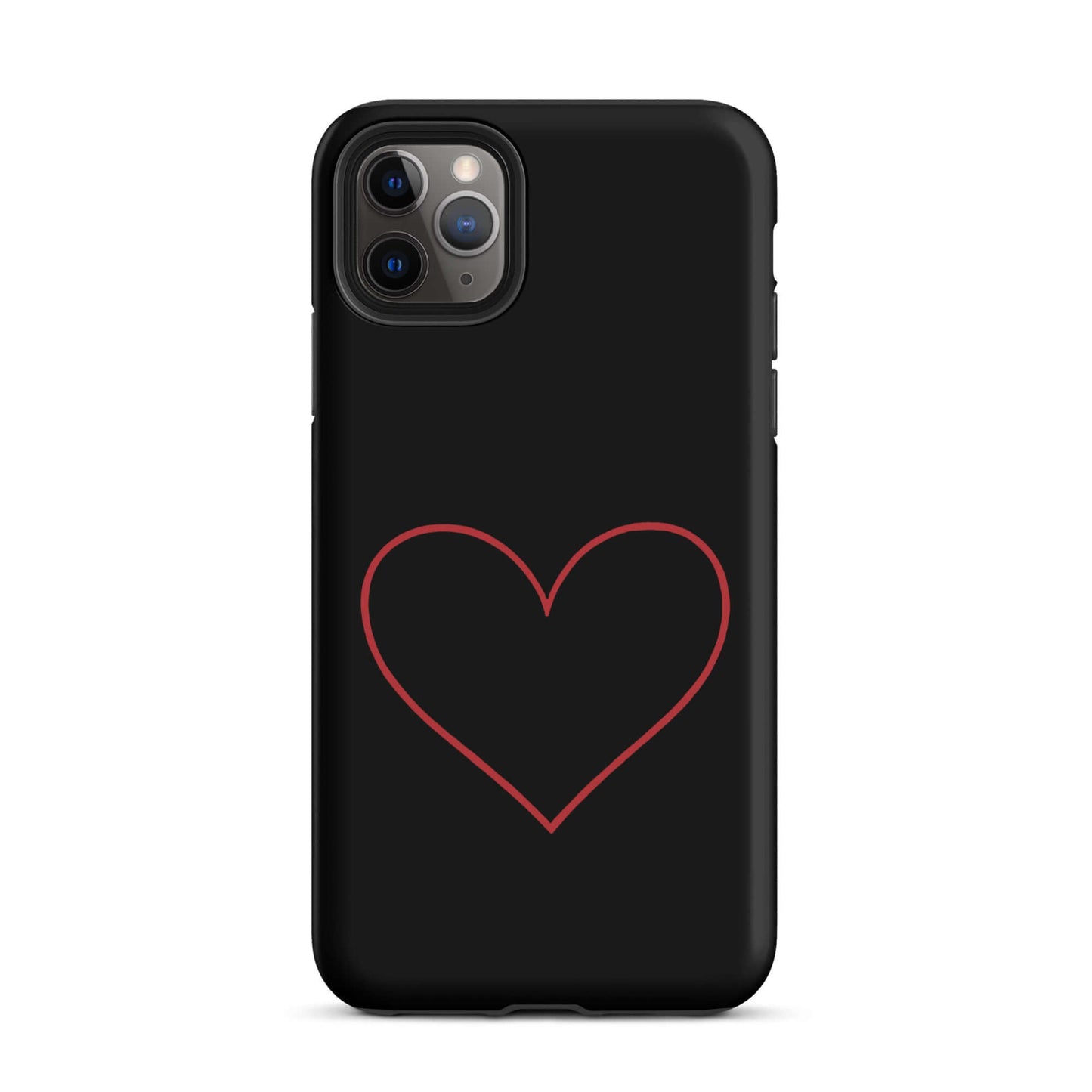 Phone Case for iPhone featuring a minimalist crimson heart design on a sleek black background.