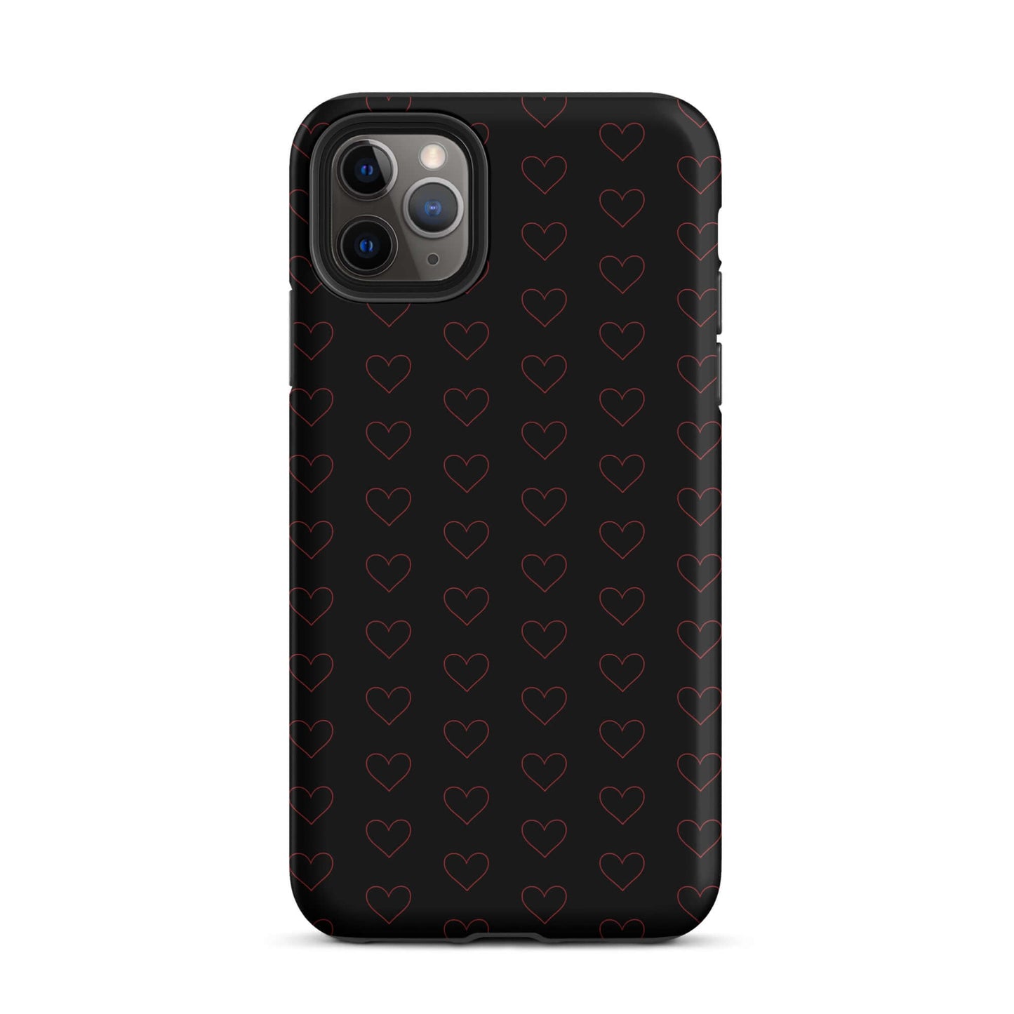 Phone Case for iPhone featuring a luxe crimson heart pattern on a black background.