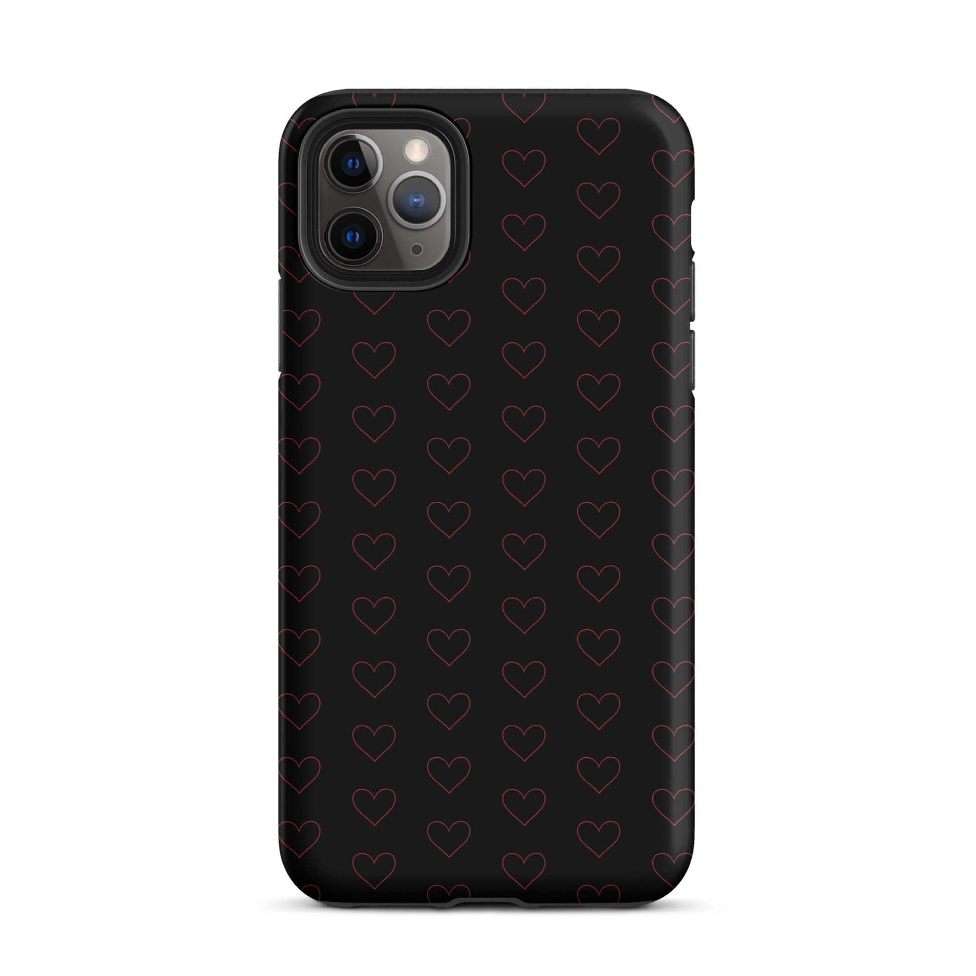 Phone Case for iPhone featuring a luxe crimson heart pattern on a black background.