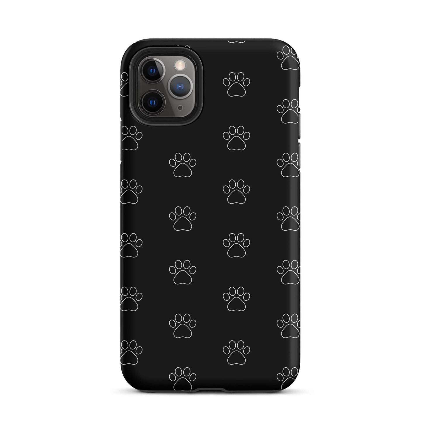 Phone Case for iPhone with a playful black paw print pattern, stylish and perfect for pet lovers.