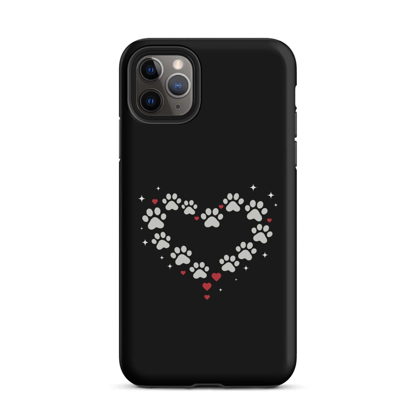 Phone Case featuring a paw-print heart design on a black backdrop, perfect for pet lovers.
