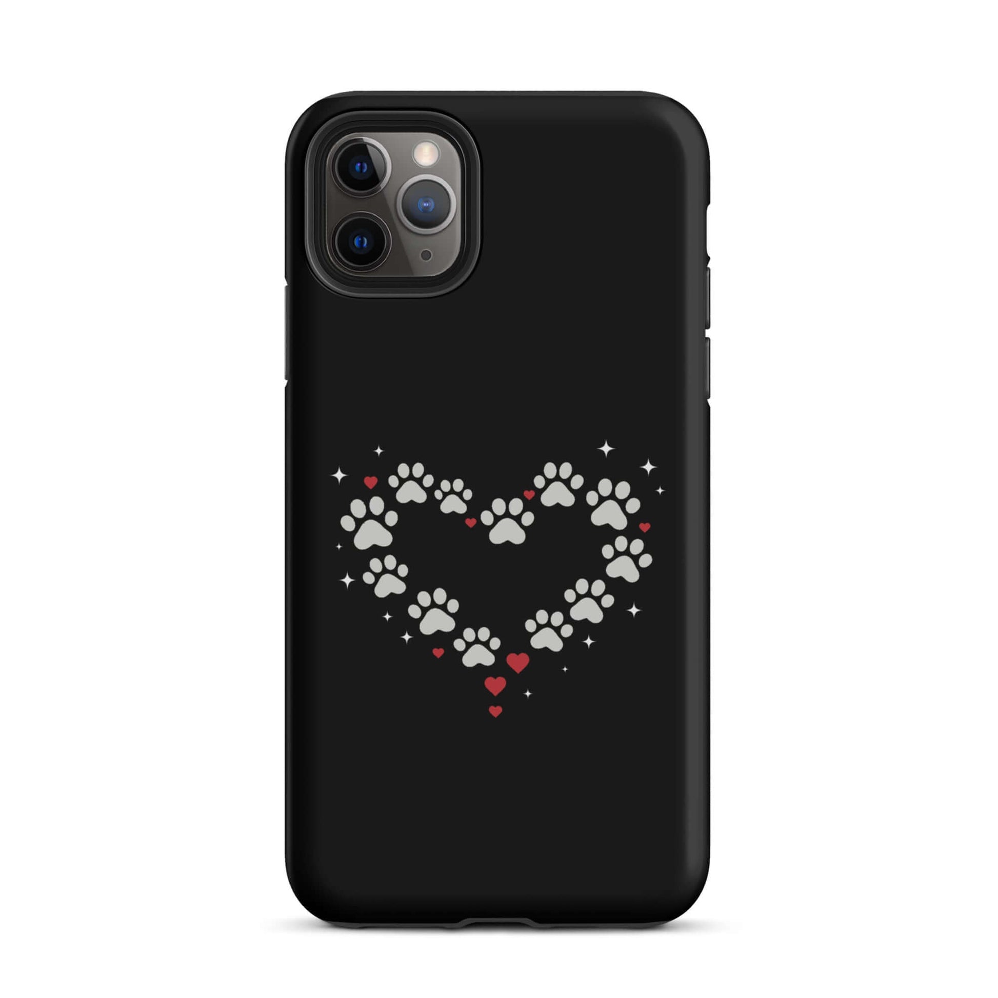 Phone Case featuring a paw-print heart design on a black backdrop, perfect for pet lovers.
