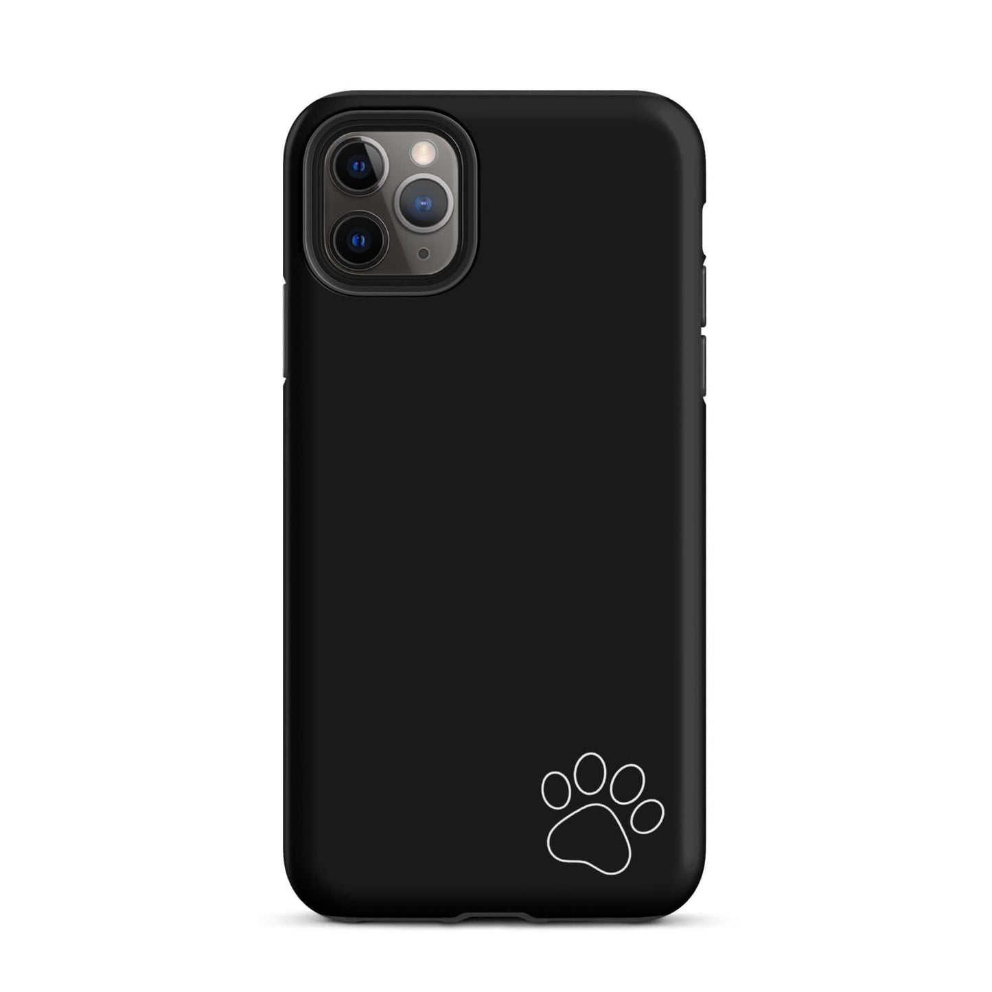 Phone Case for iPhone with black design and white paw print in lower corner, ideal for pet parents and animal lovers.