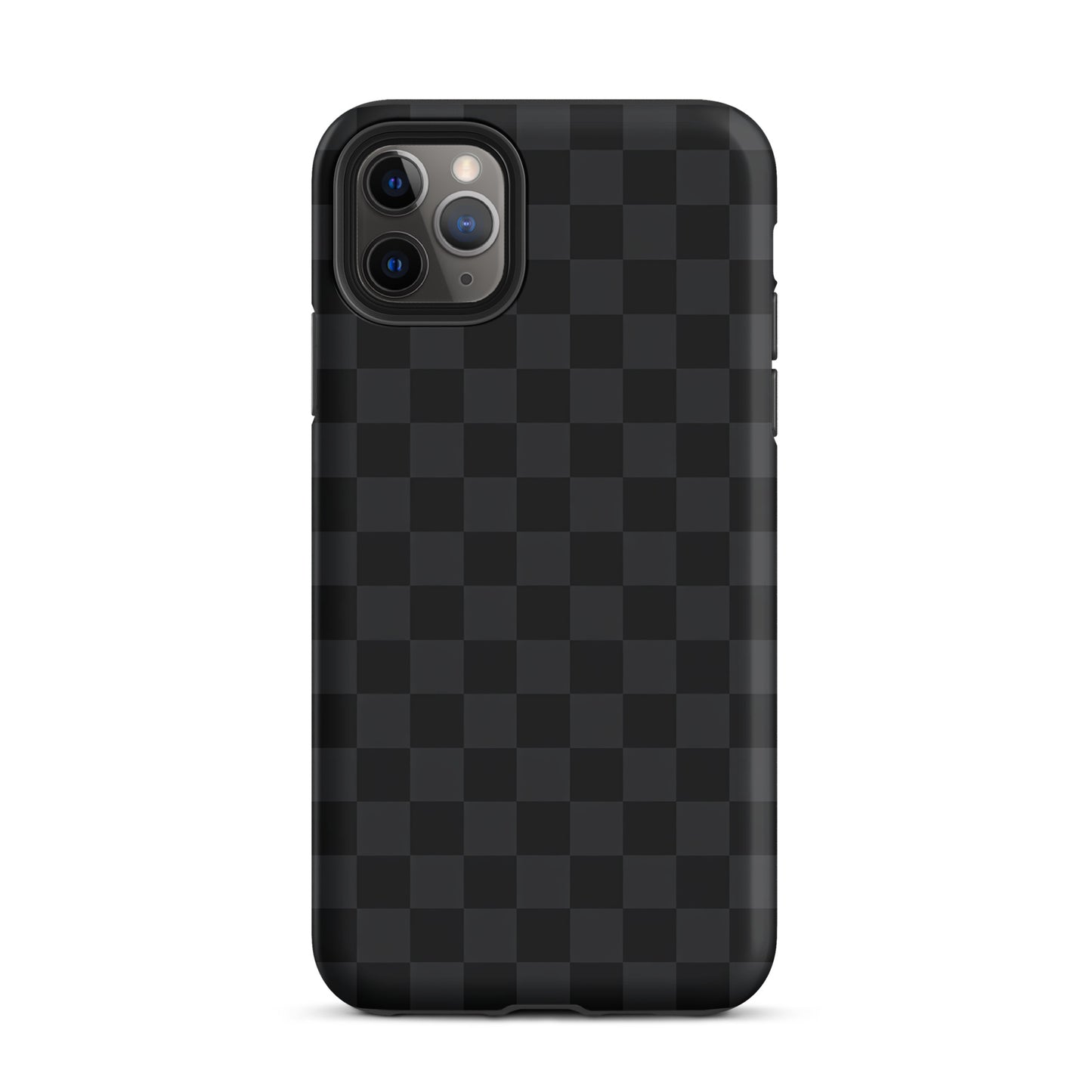 Phone Case for iPhone in black and charcoal checkered design, sleek and modern for minimalists.