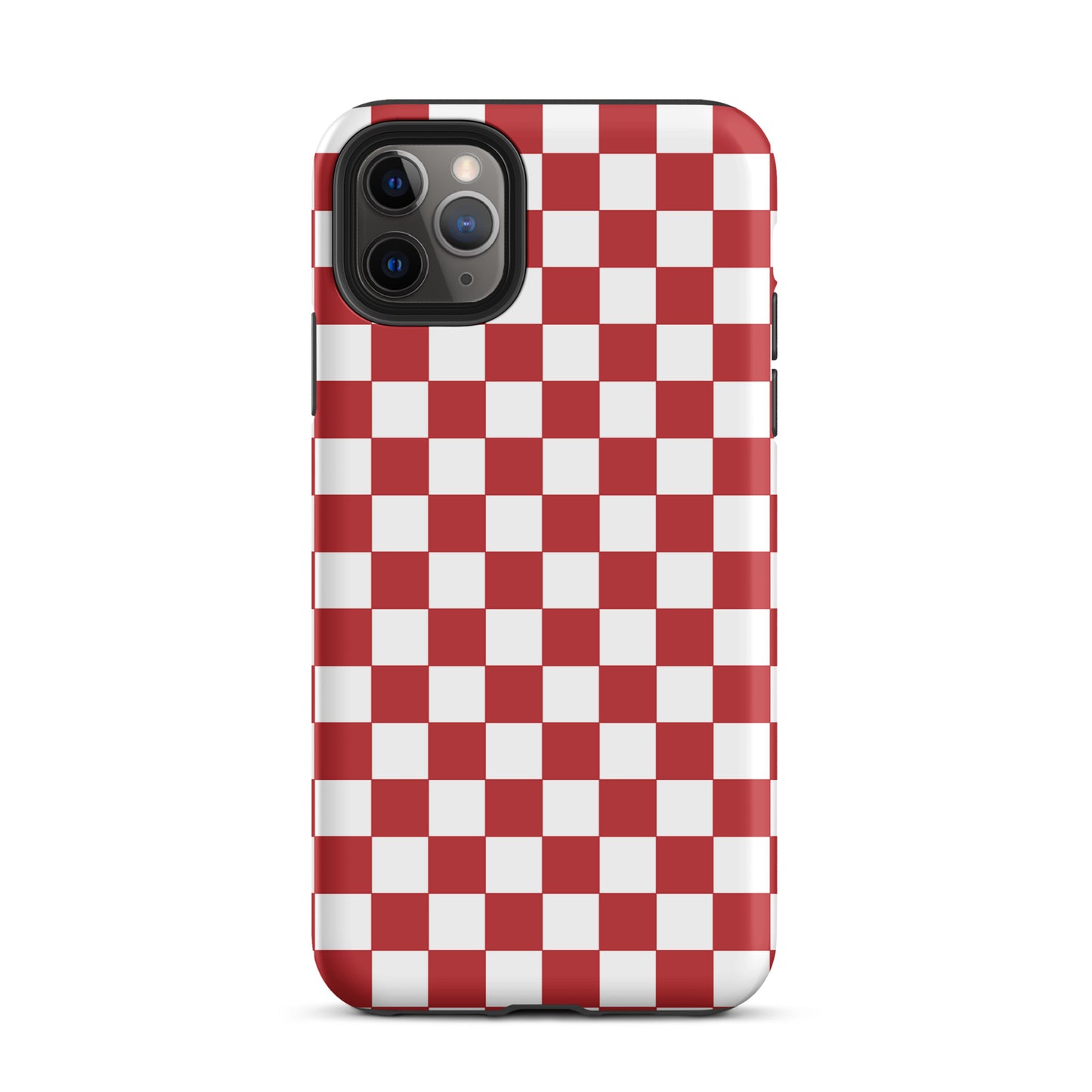 Phone Case for iPhone with crimson red checkered design, adding fun and style to your device.