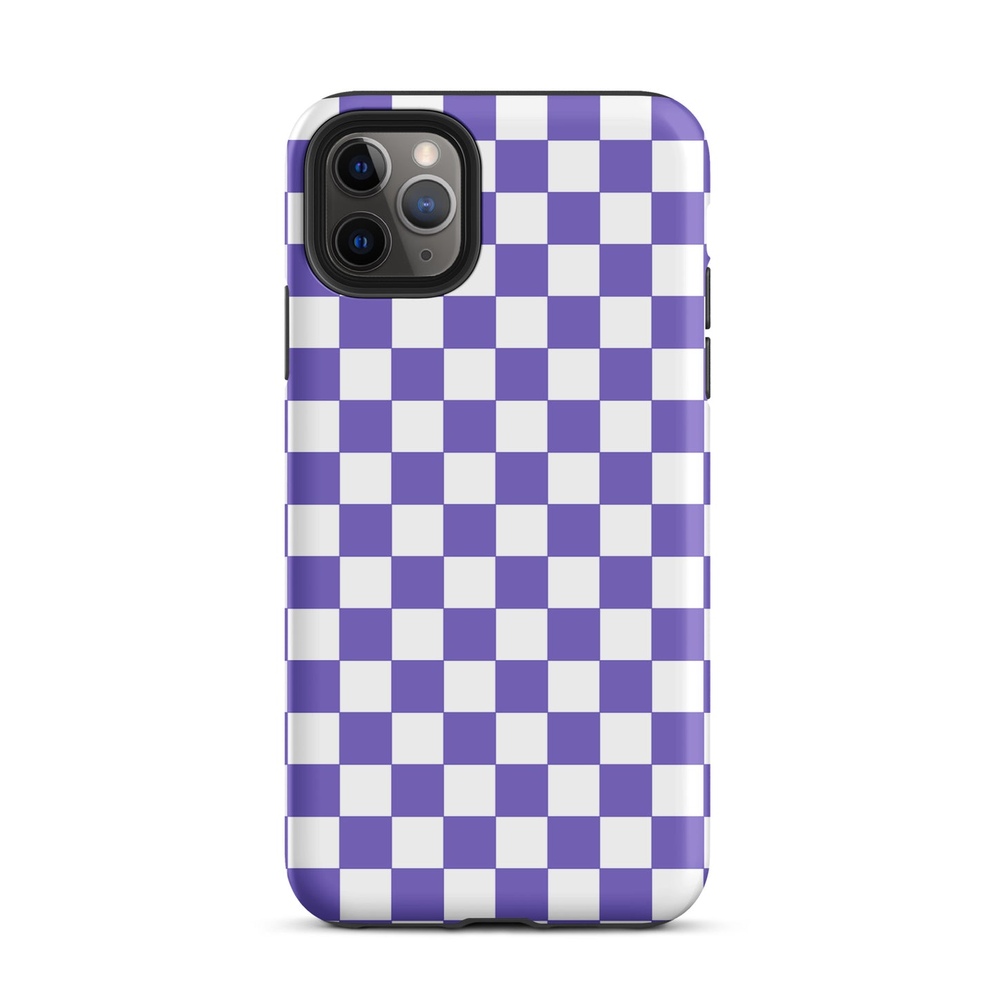 Purple and white checkered phone case for iPhone featuring a bold design, perfect for adding style and personality. Focus keyword: Phone Case.