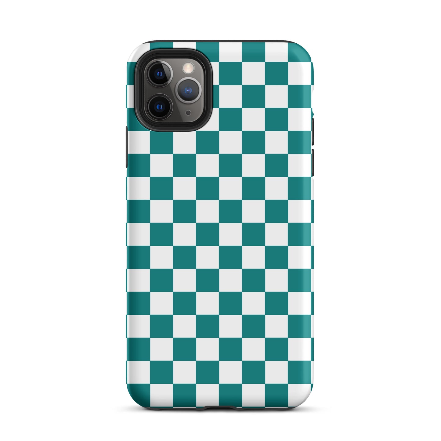 Phone Case with teal and white checkered design for iPhone, stylish and playful pattern, perfect for adding personality to your device.