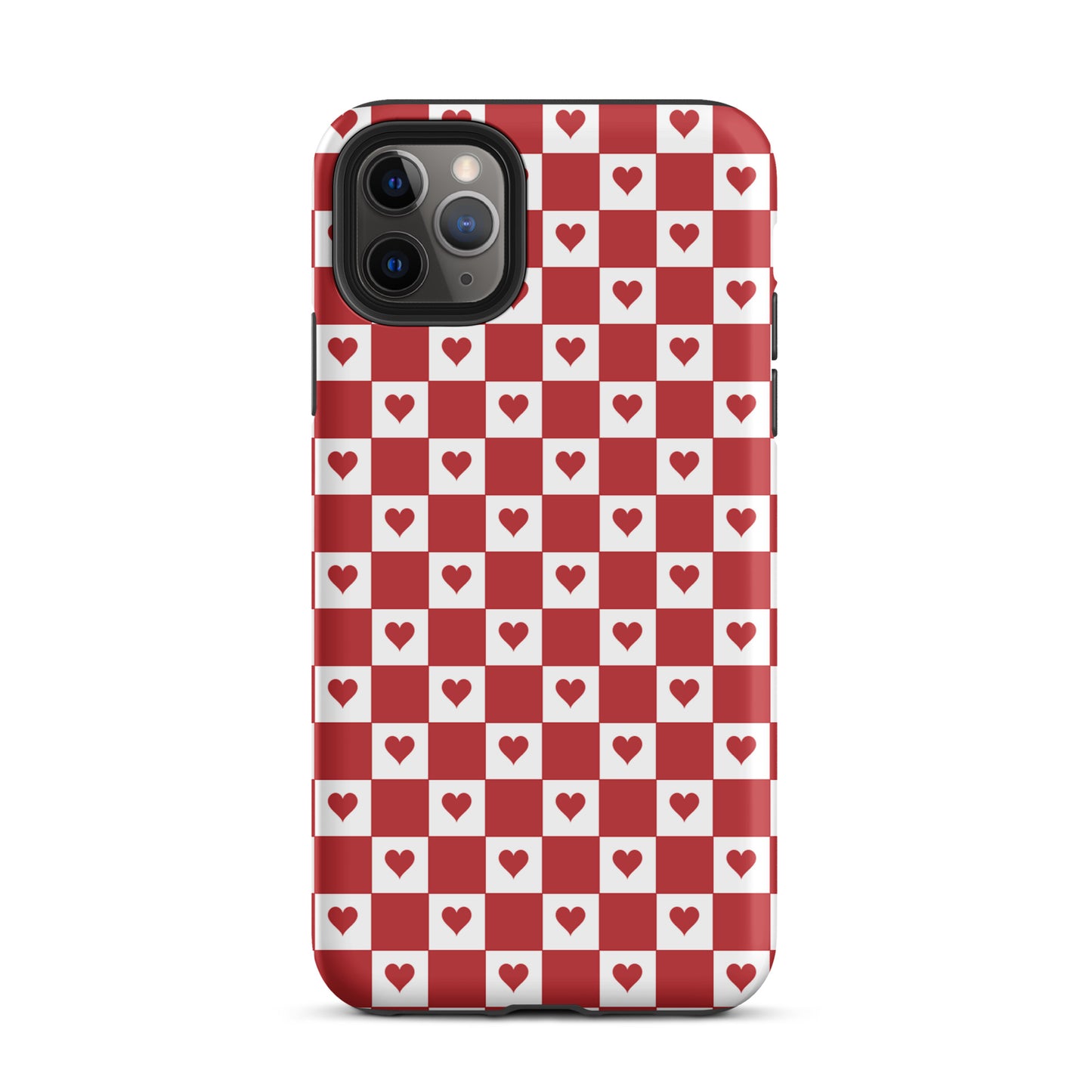 Phone Case with cute red heart checkered design for iPhone
