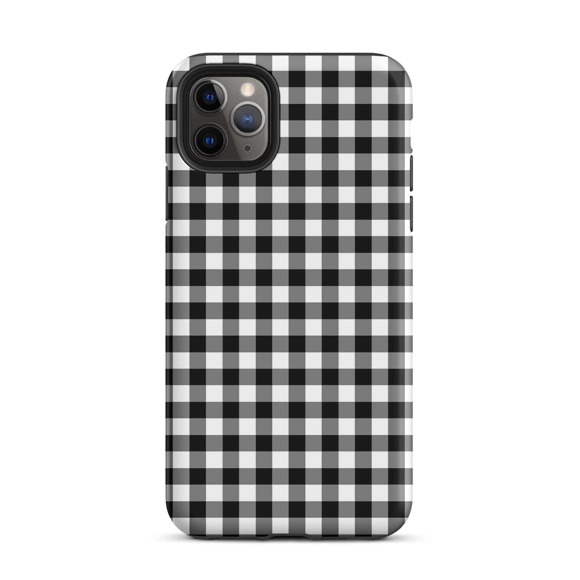 Phone Case with black and white gingham pattern for iPhone, offering stylish protection and charm.