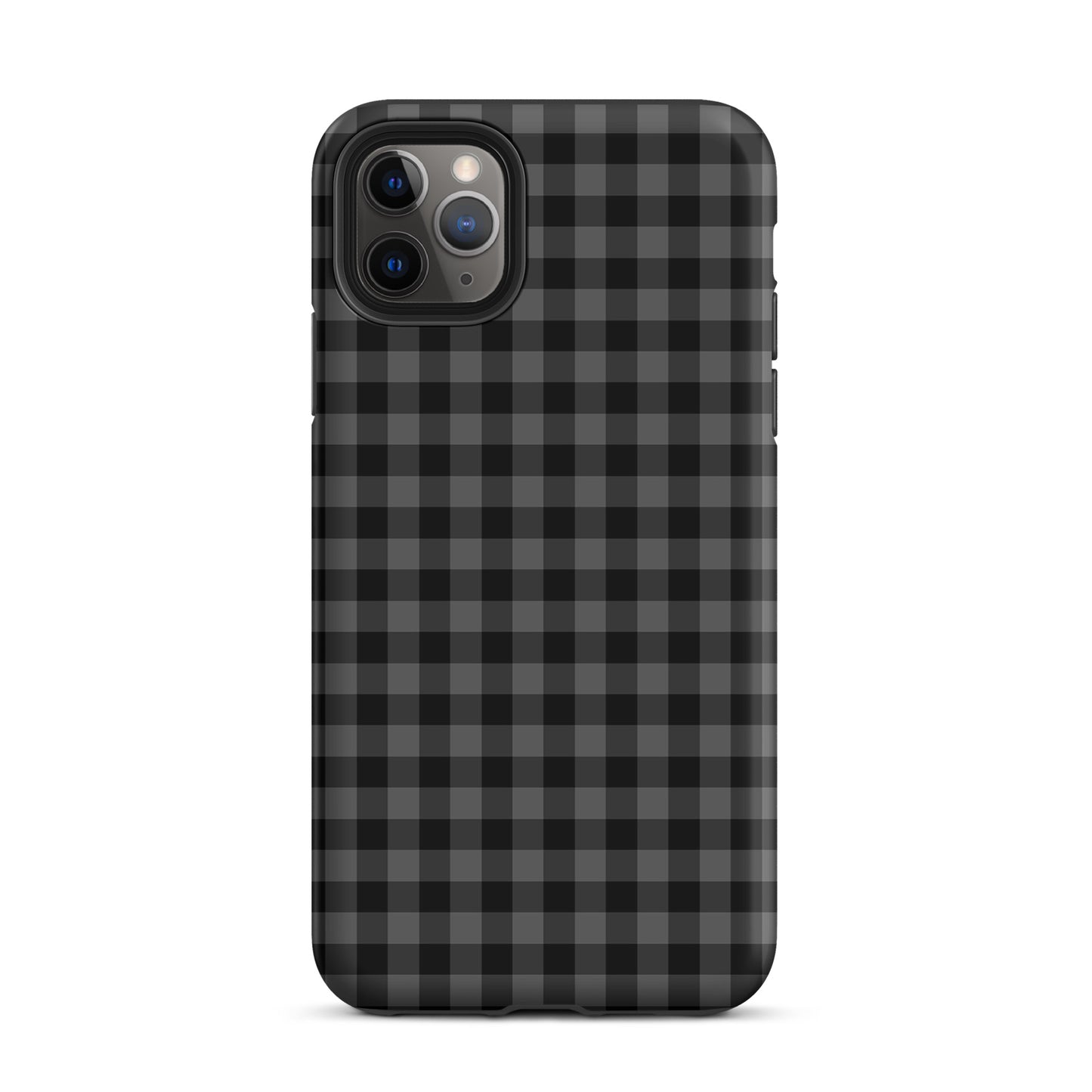 Phone Case with modern black-and-charcoal gingham pattern offers style and protection for iPhone.