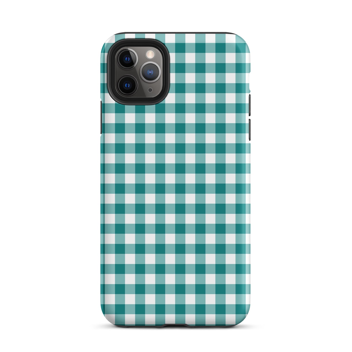 Phone Case with teal and white gingham pattern for iPhone, offering style and protection.