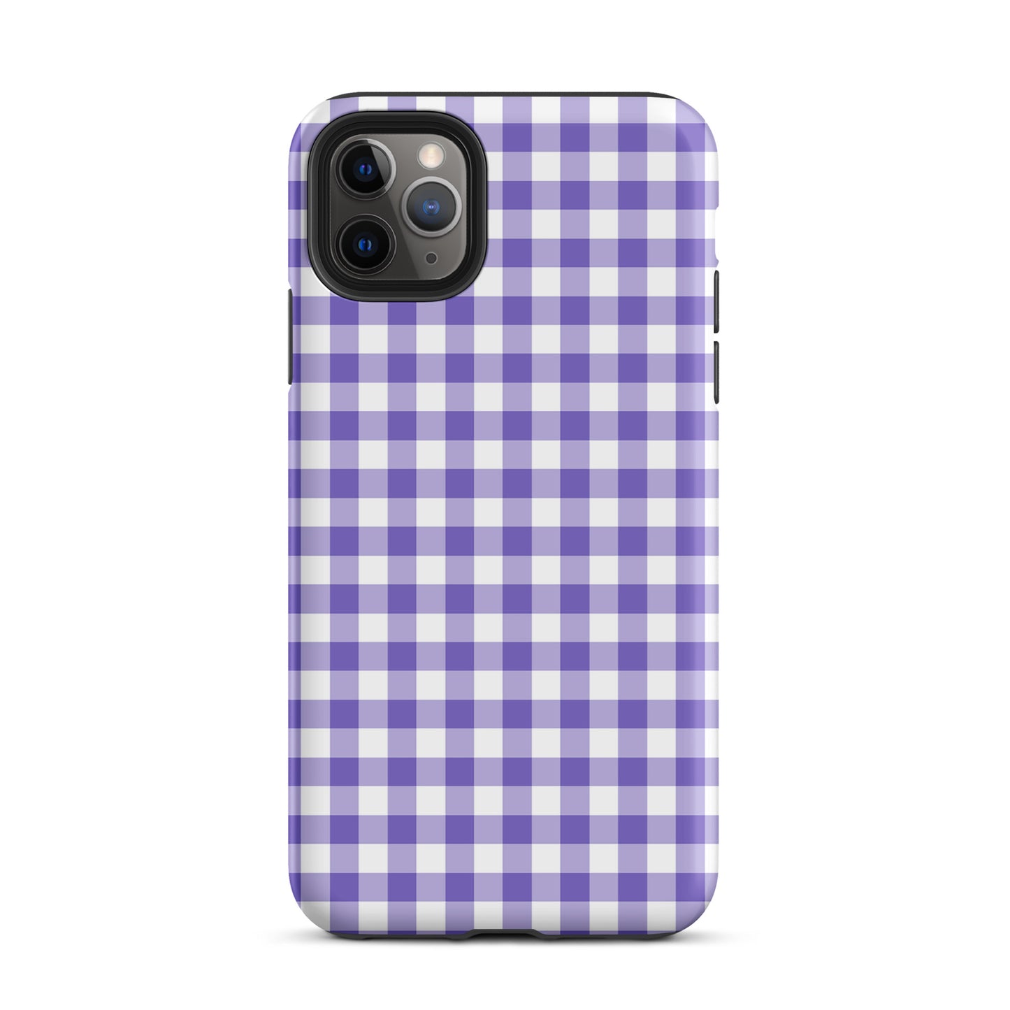 Phone Case for iPhone with purple gingham pattern, blending style and durability for a chic look.